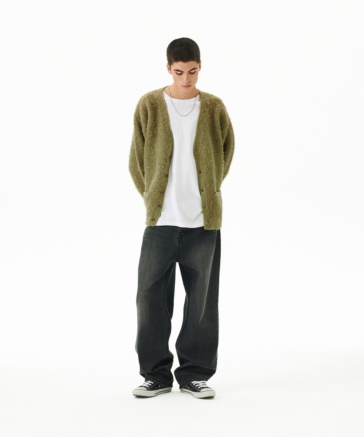 마하그리드(MAHAGRID) MIXED HAIRY KNIT CARDIGAN KHAKI(MG2FFMK681A)
