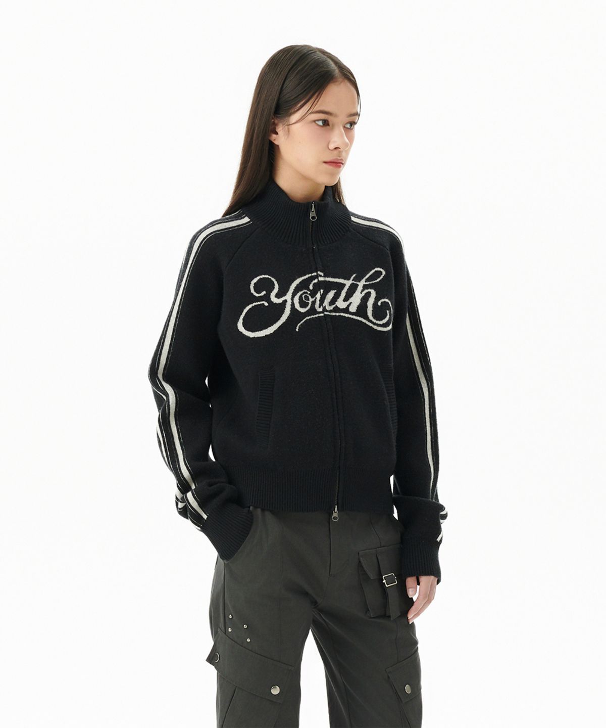 마하그리드(MAHAGRID) YOUTH ZIP UP CARDIGAN BLACK(MG2FFFK682A)