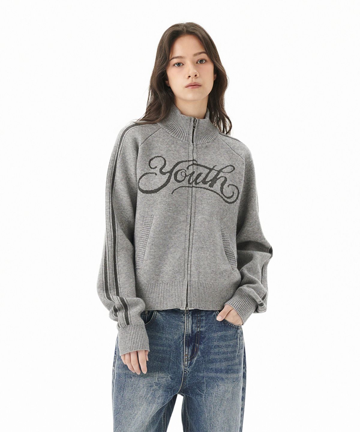 마하그리드(MAHAGRID) YOUTH ZIP UP CARDIGAN GREY(MG2FFFK682A)