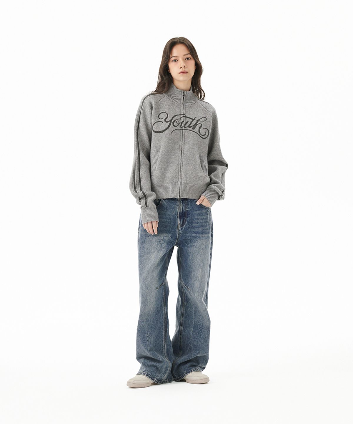 마하그리드(MAHAGRID) YOUTH ZIP UP CARDIGAN GREY(MG2FFFK682A)