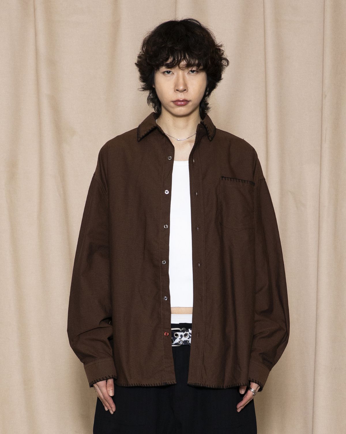 글랙(GLACK) GS010 엣지 스티치드 시티보이 셔츠 (BROWN)