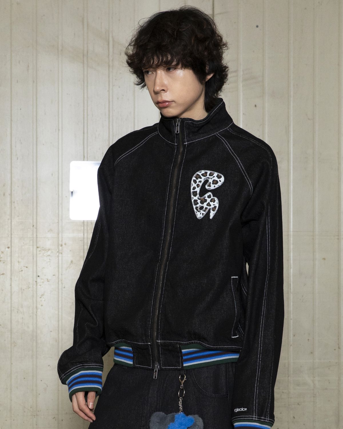 글랙(GLACK) GJ105 컬러립 데님 블루종 자켓 (BLACK)