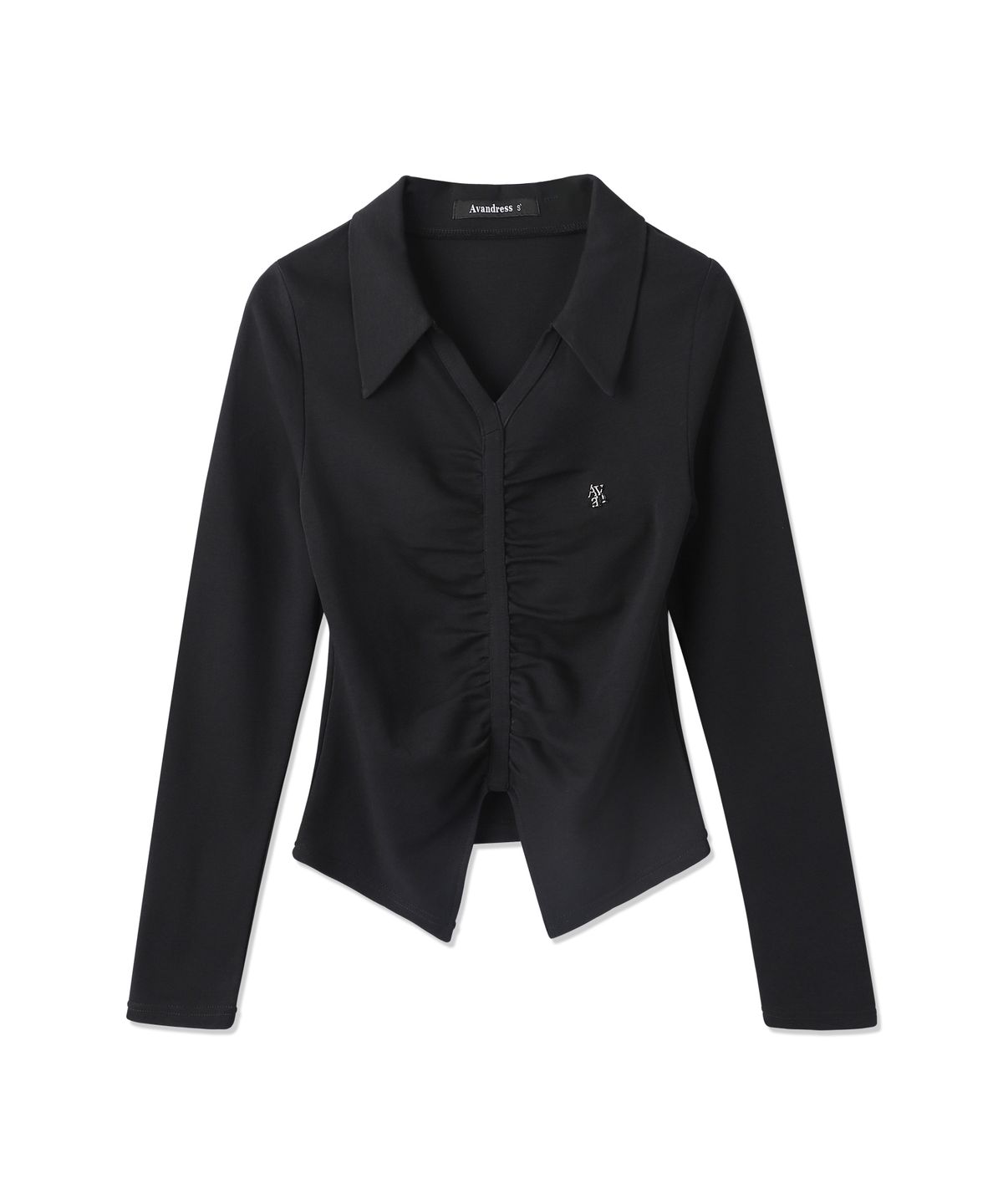 어반드레스(AVANDRESS) V Shirring Collar Long Sleeve_3Colors