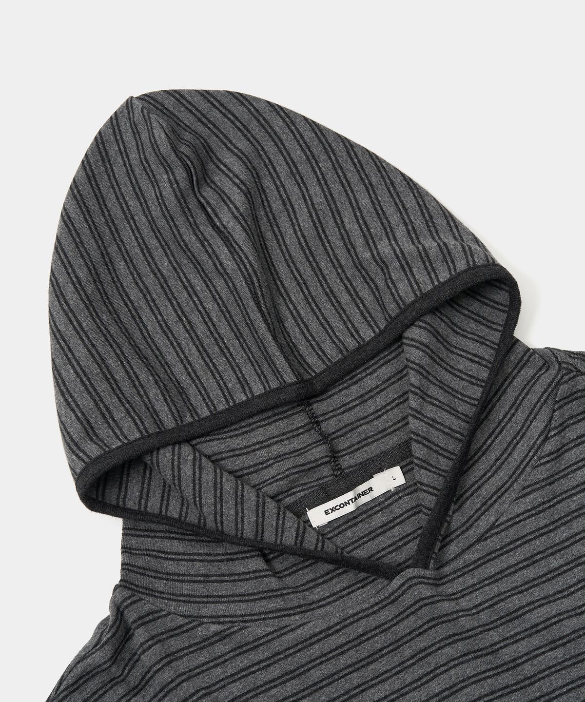 엑스컨테이너(EXCONTAINER) 스트라이프 후드 롱 슬리브 (GREY)