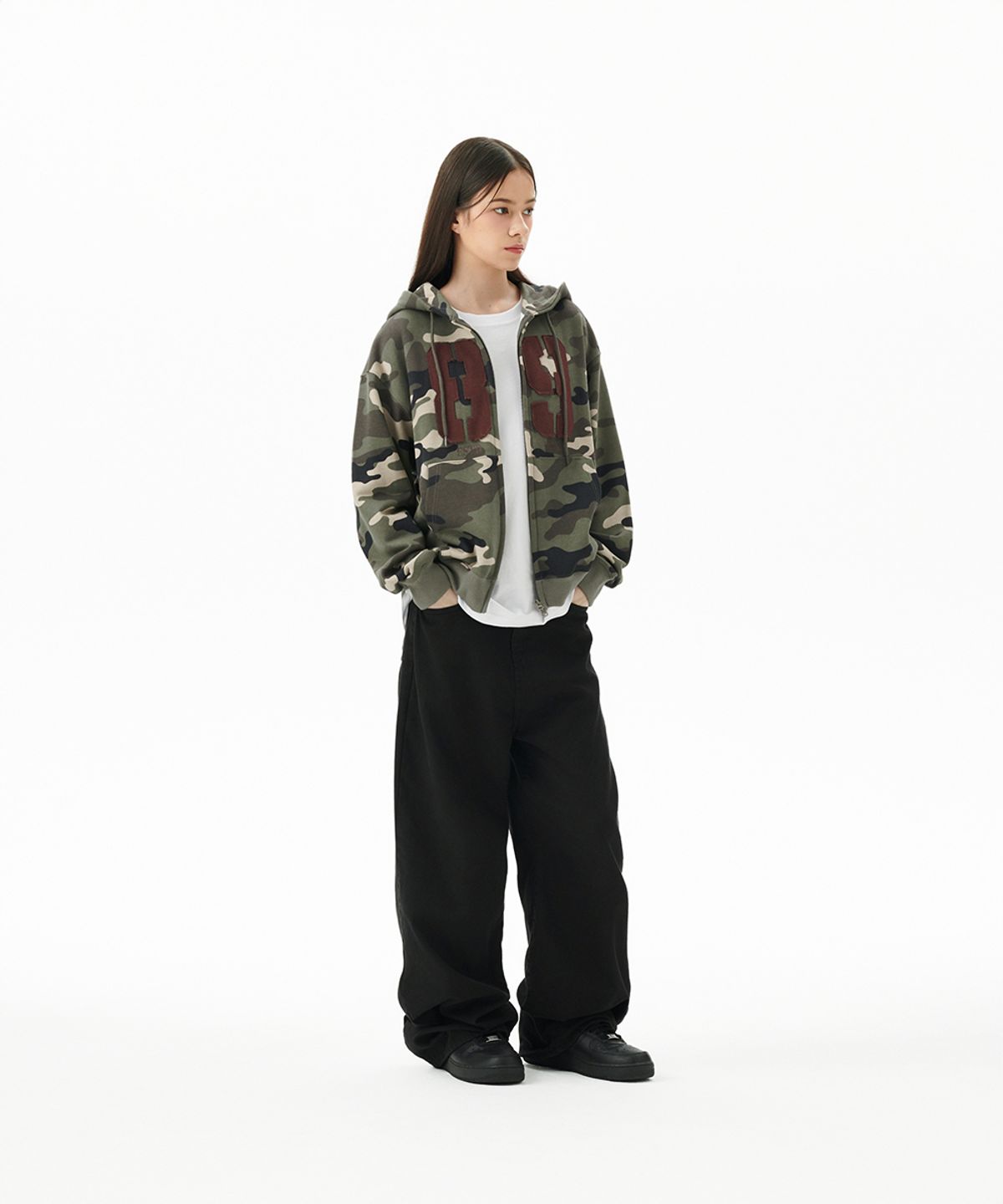 마하그리드(MAHAGRID) CAMO APPLIQUE ZIP UP HOODIE GREEN(MG2FFMM499A)