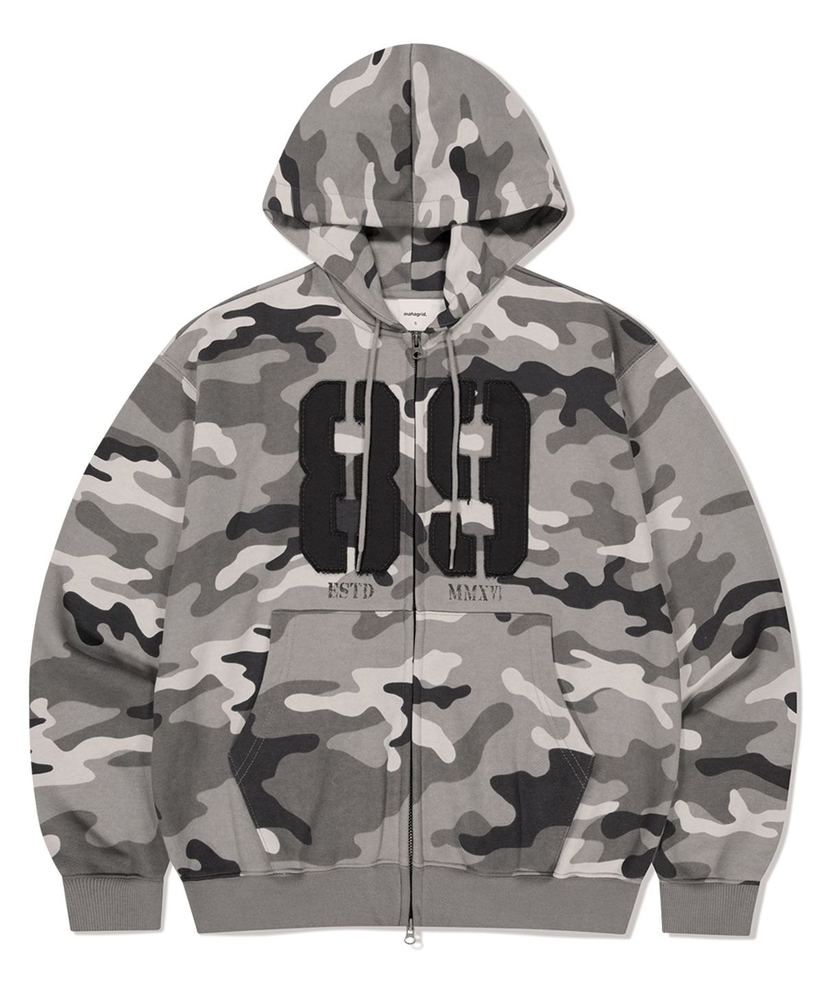 마하그리드(MAHAGRID) CAMO APPLIQUE ZIP UP HOODIE GREY(MG2FFMM499A)