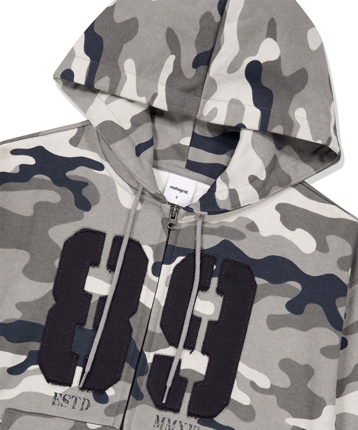 마하그리드(MAHAGRID) CAMO APPLIQUE ZIP UP HOODIE GREY(MG2FFMM499A)