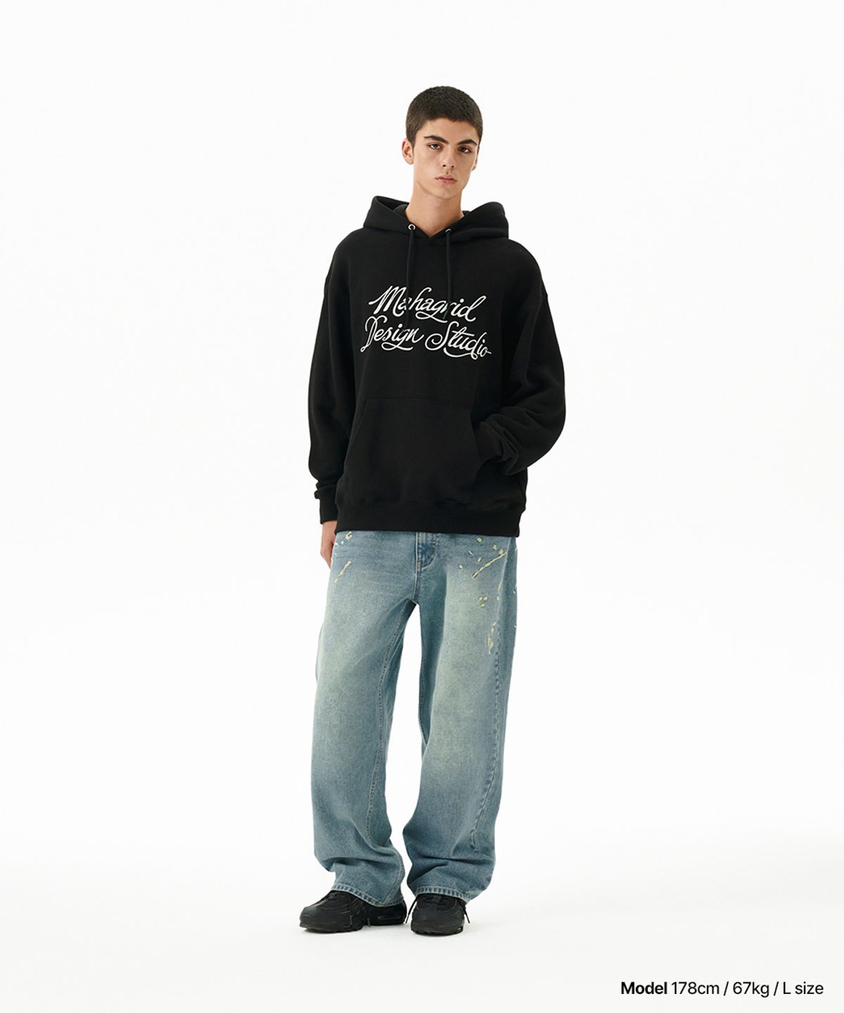 마하그리드(MAHAGRID) LETTER INK LOGO HOODIE BLACK(MG2FFMM416A)