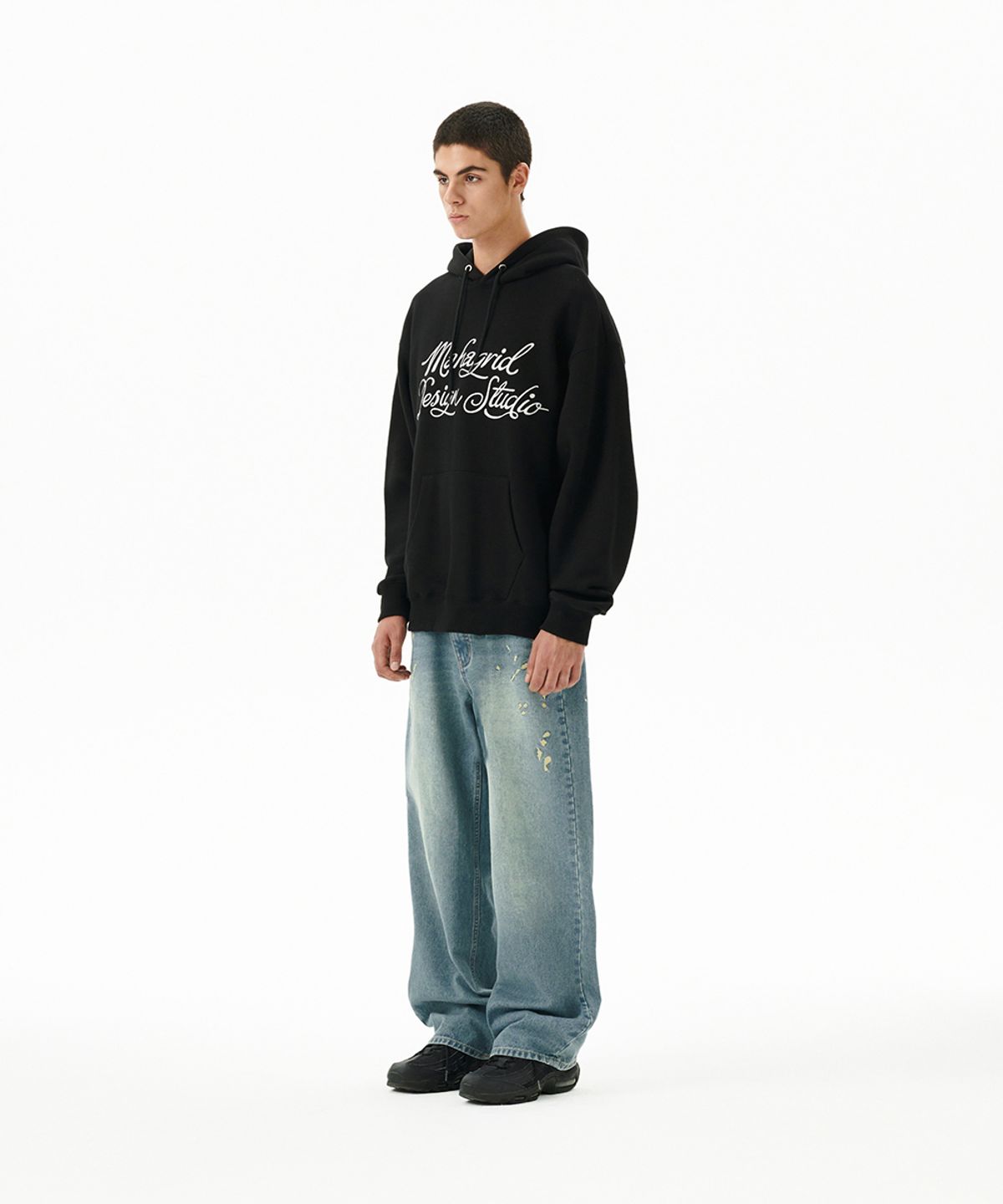 마하그리드(MAHAGRID) LETTER INK LOGO HOODIE BLACK(MG2FFMM416A)