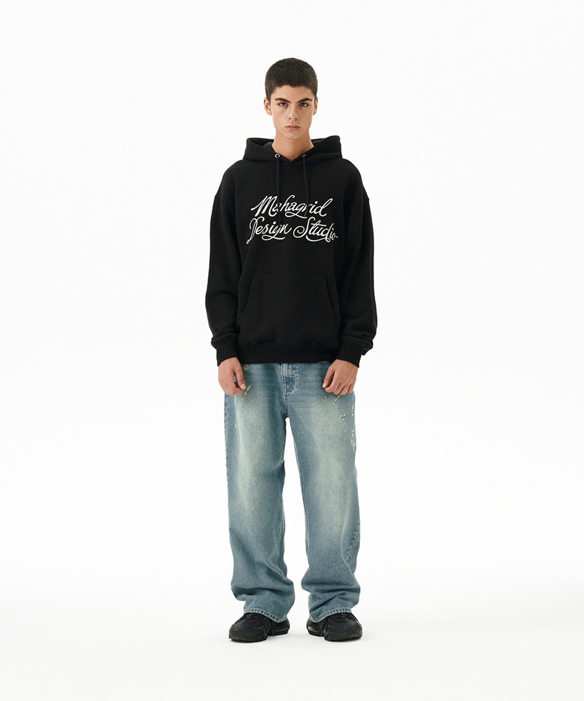 마하그리드(MAHAGRID) LETTER INK LOGO HOODIE BLACK(MG2FFMM416A)