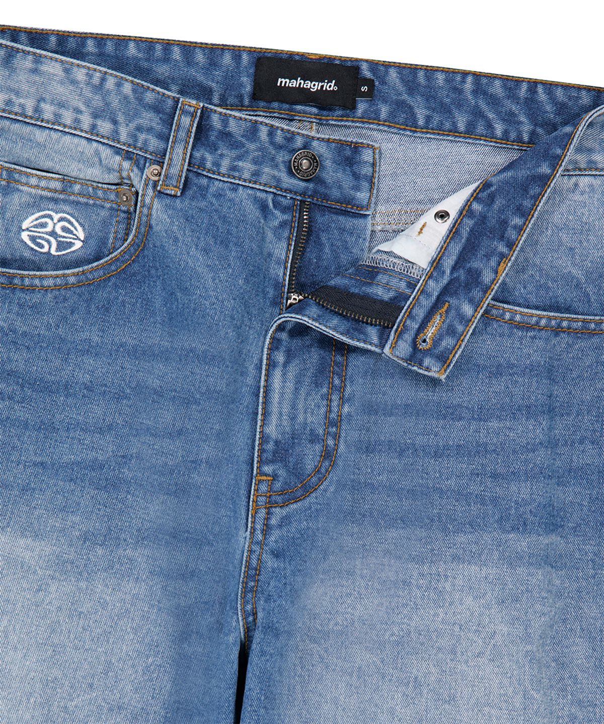 마하그리드(MAHAGRID) BACK LOGO WASHED DENIM PANT BLUE(MG2FFMD112A)