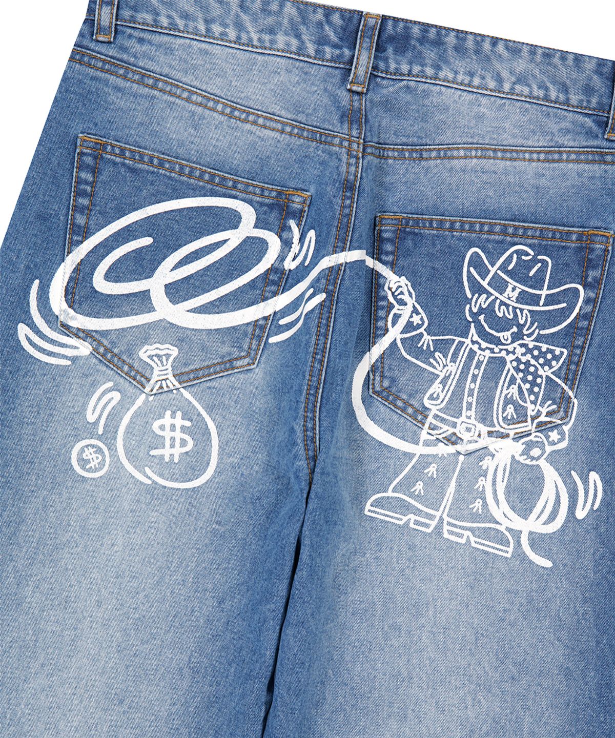 마하그리드(MAHAGRID) BACK LOGO WASHED DENIM PANT BLUE(MG2FFMD112A)