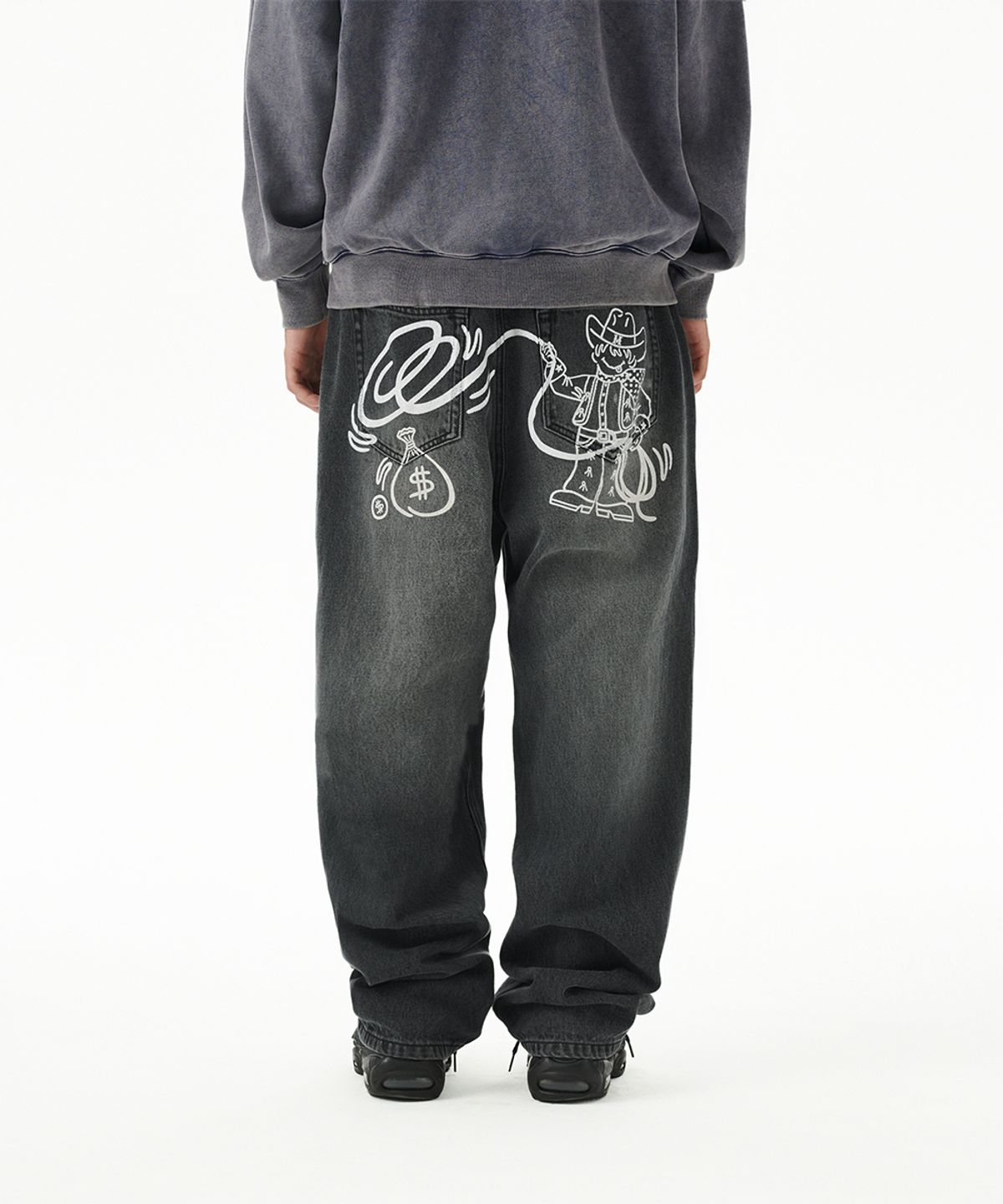 마하그리드(MAHAGRID) BACK LOGO WASHED DENIM PANT BLACK(MG2FFMD113A)
