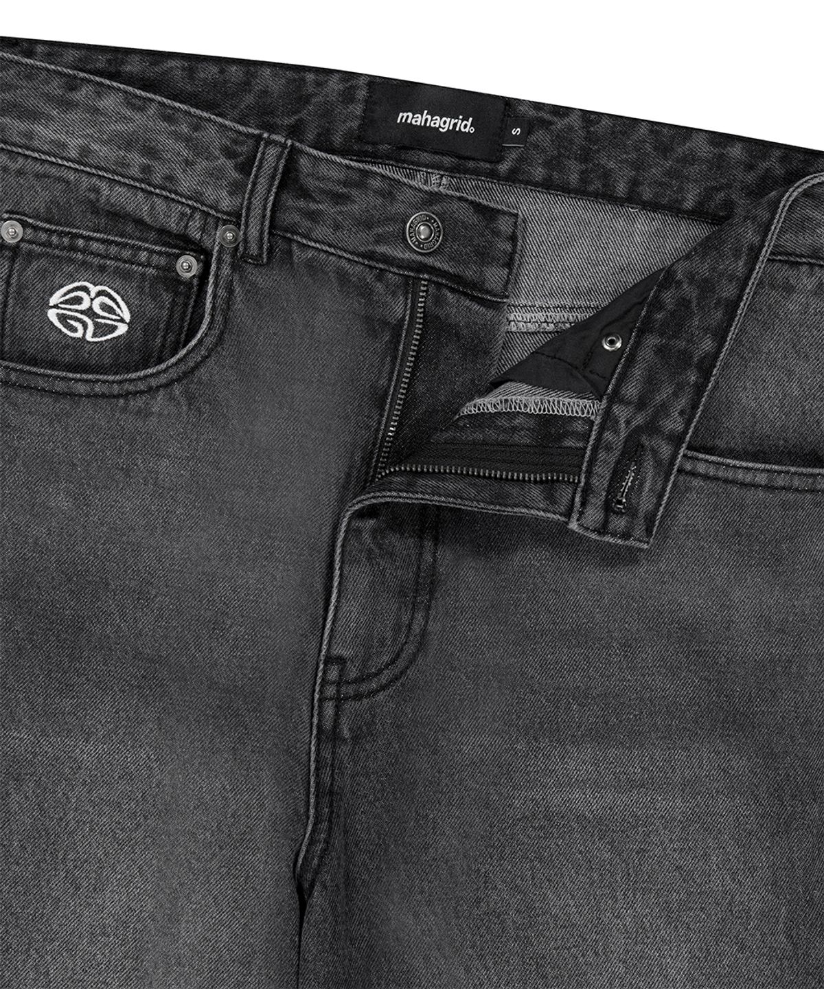 마하그리드(MAHAGRID) BACK LOGO WASHED DENIM PANT BLACK(MG2FFMD113A)