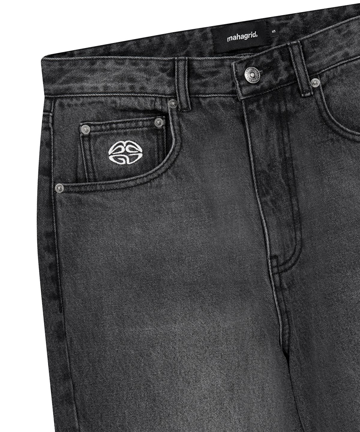 마하그리드(MAHAGRID) BACK LOGO WASHED DENIM PANT BLACK(MG2FFMD113A)