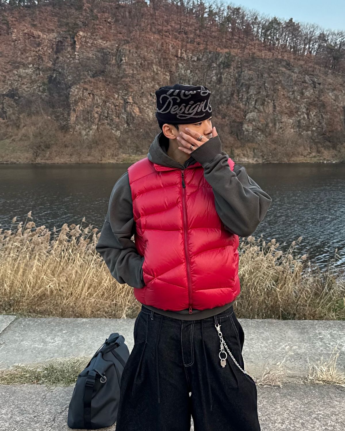 마하그리드(MAHAGRID) INK LOGO KNIT BEANIE KHAKI(MG2FFMAB35A)