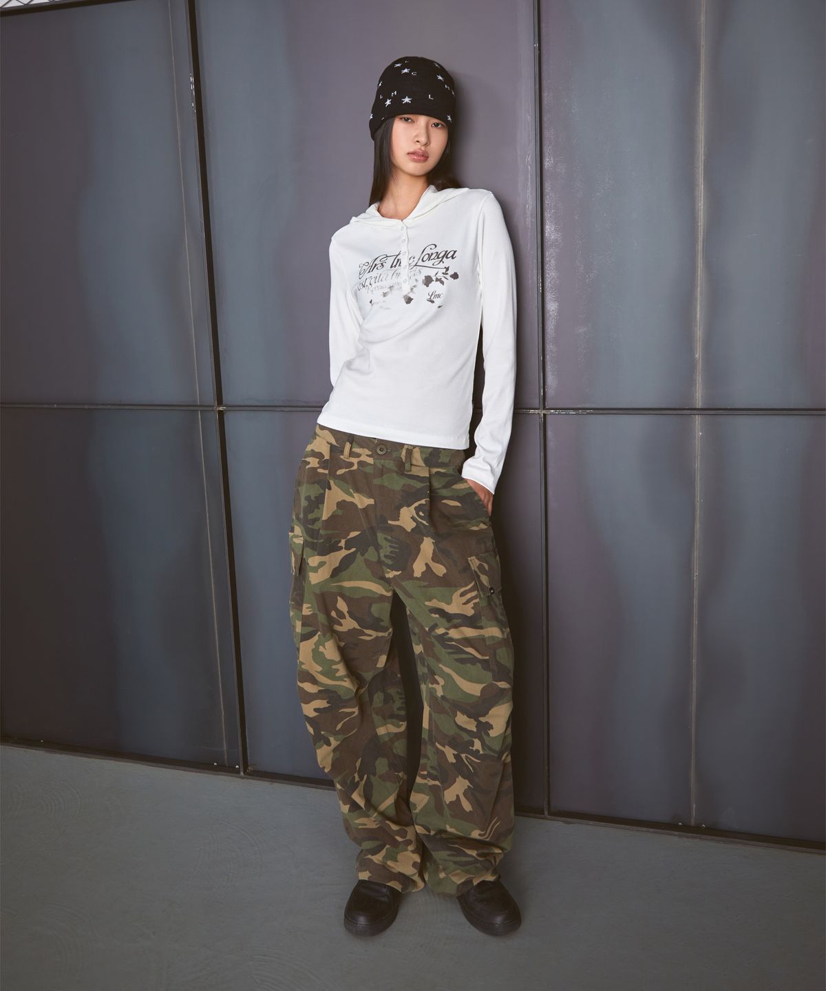 엘엠씨(LMC) WM BUTTON HOODED LONG SLV TEE charcoal