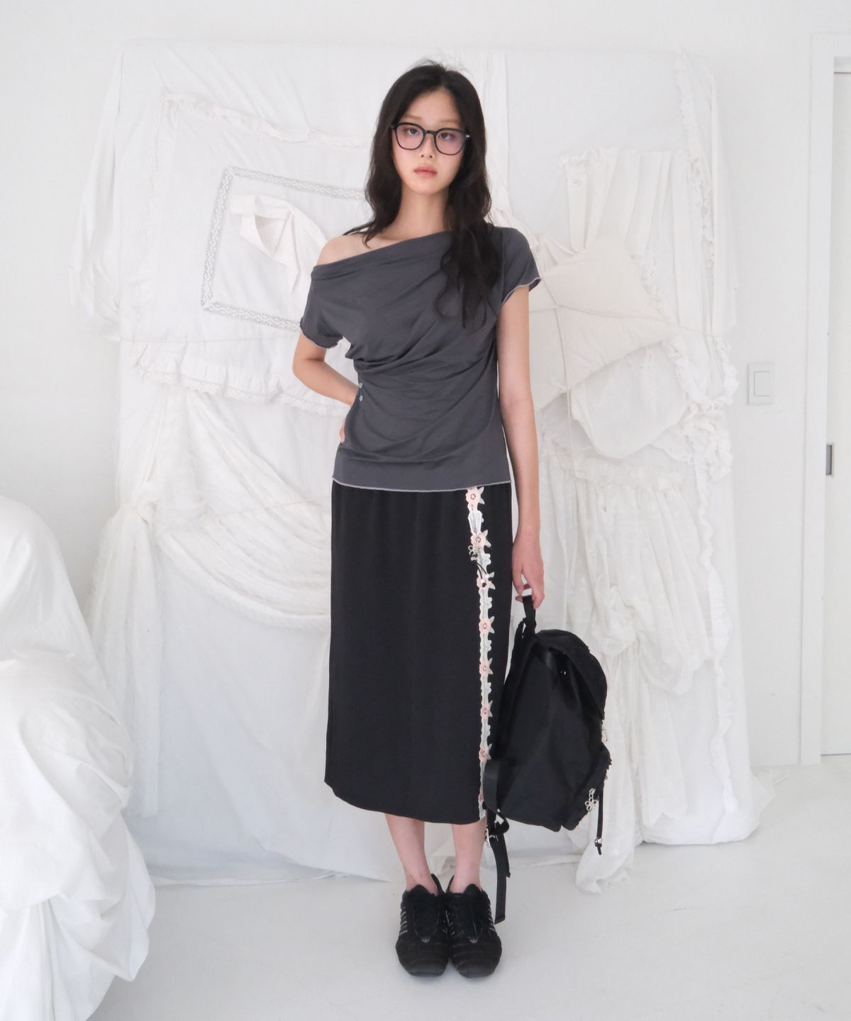 시월107(SIWL107) French Skirt (Black)