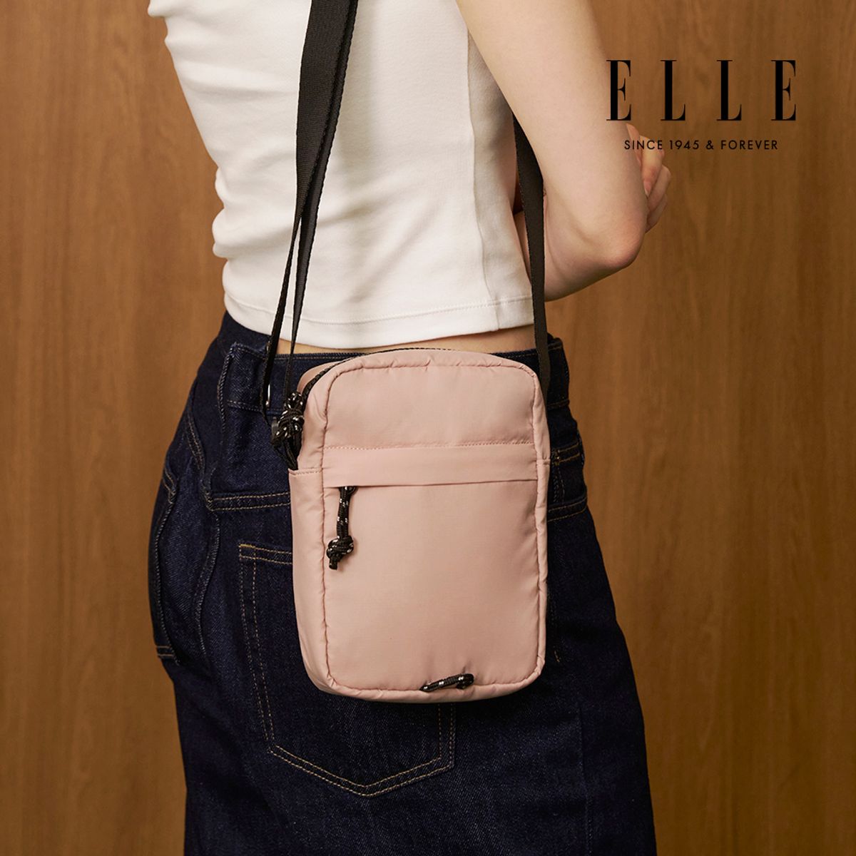엘르(ELLE) 트라벨 경량 나일론 미니 크로스백 데일리 캐쥬얼