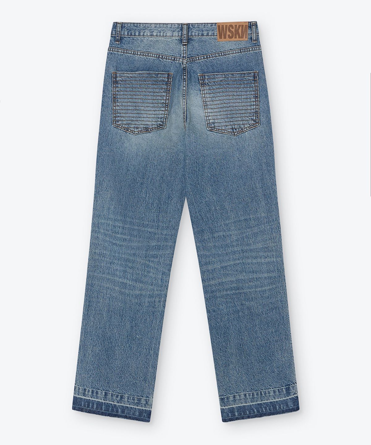 웨스켄(WESKEN) [UNISEX] STUDDED STRAIGHT DENIM PANTS (MID BLUE)
