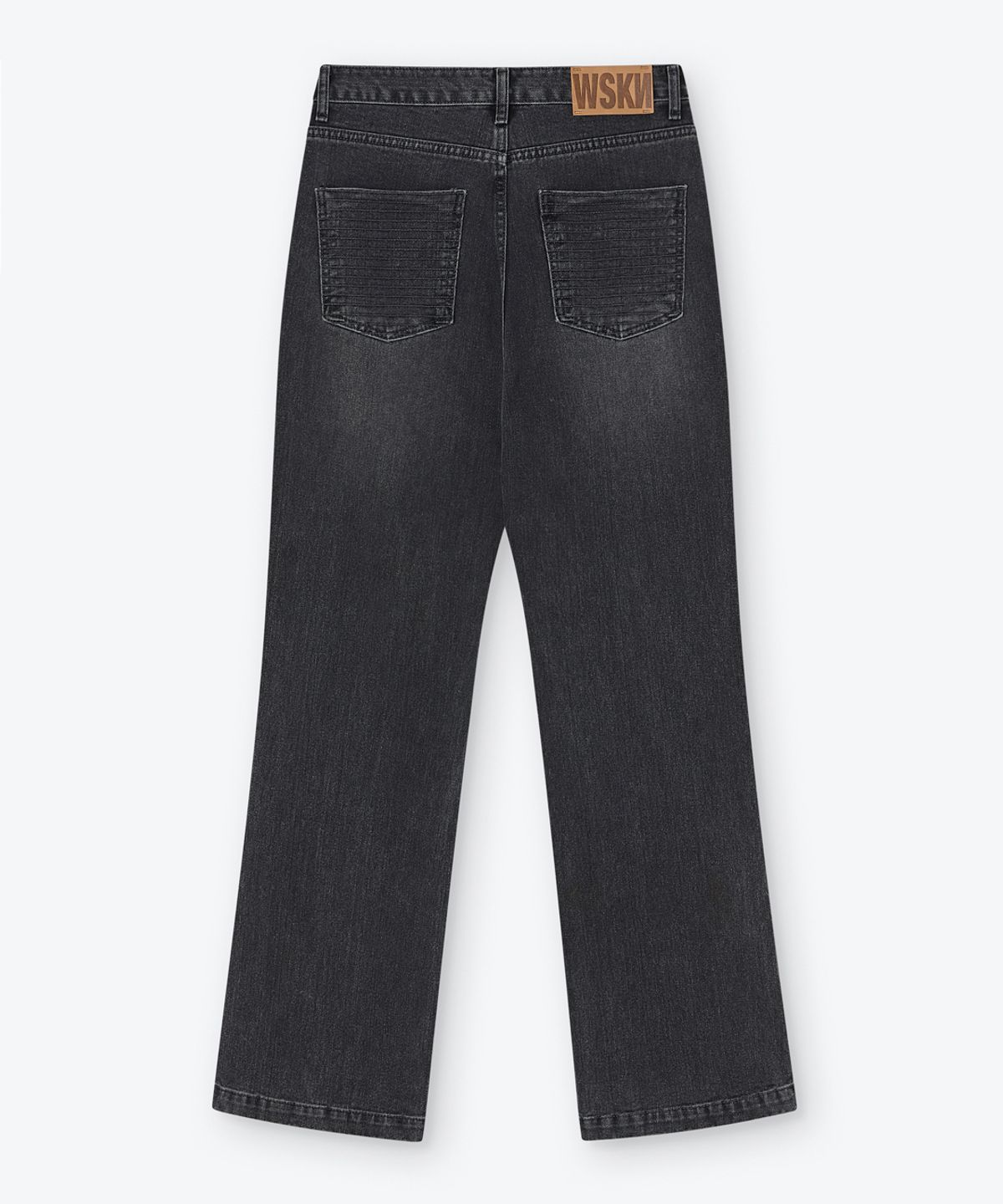 웨스켄(WESKEN) [UNISEX] STUDDED SEMI BOOTCUT DENIM  PANTS (BLACK)