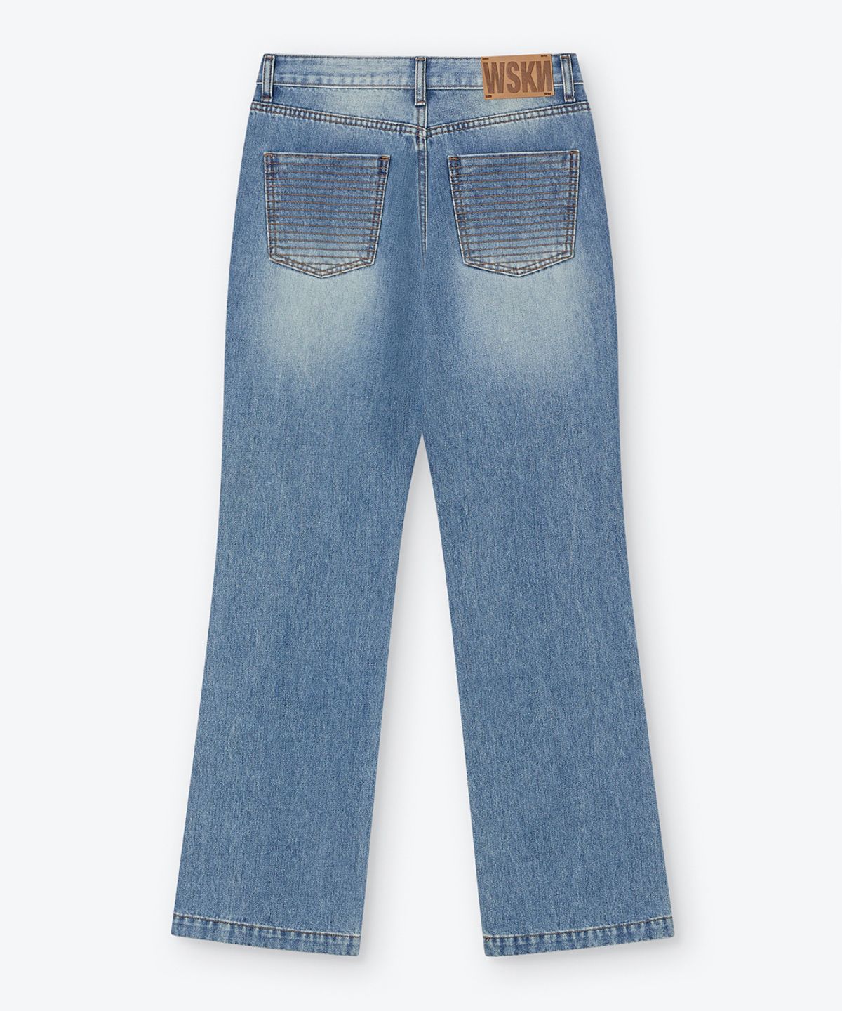 웨스켄(WESKEN) [UNISEX] STUDDED SEMI BOOTCUT DENIM PANTS (MID BLUE)