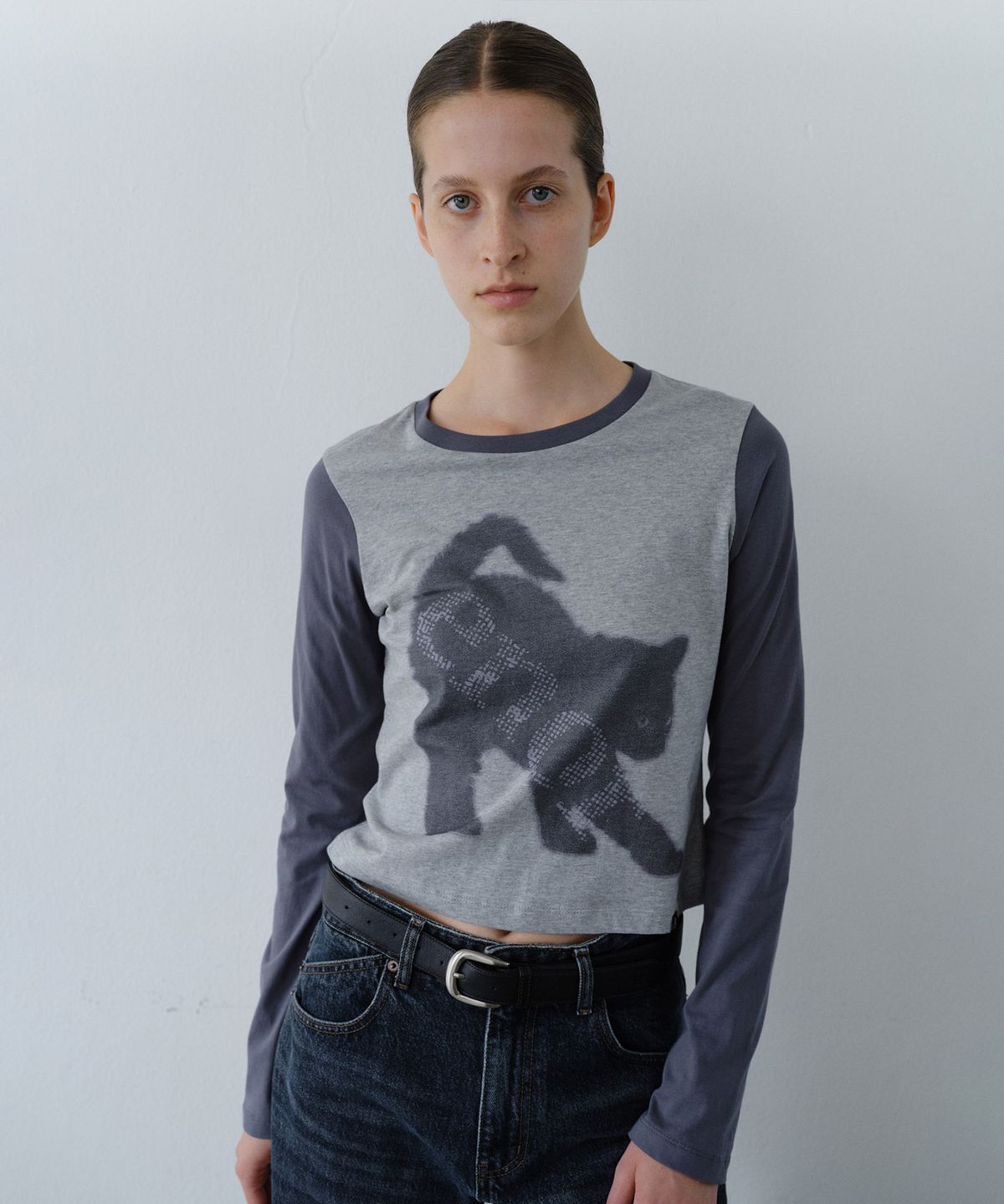 엔오르(EN OR) ENOR CAT CROP T-SHIRT - GREY