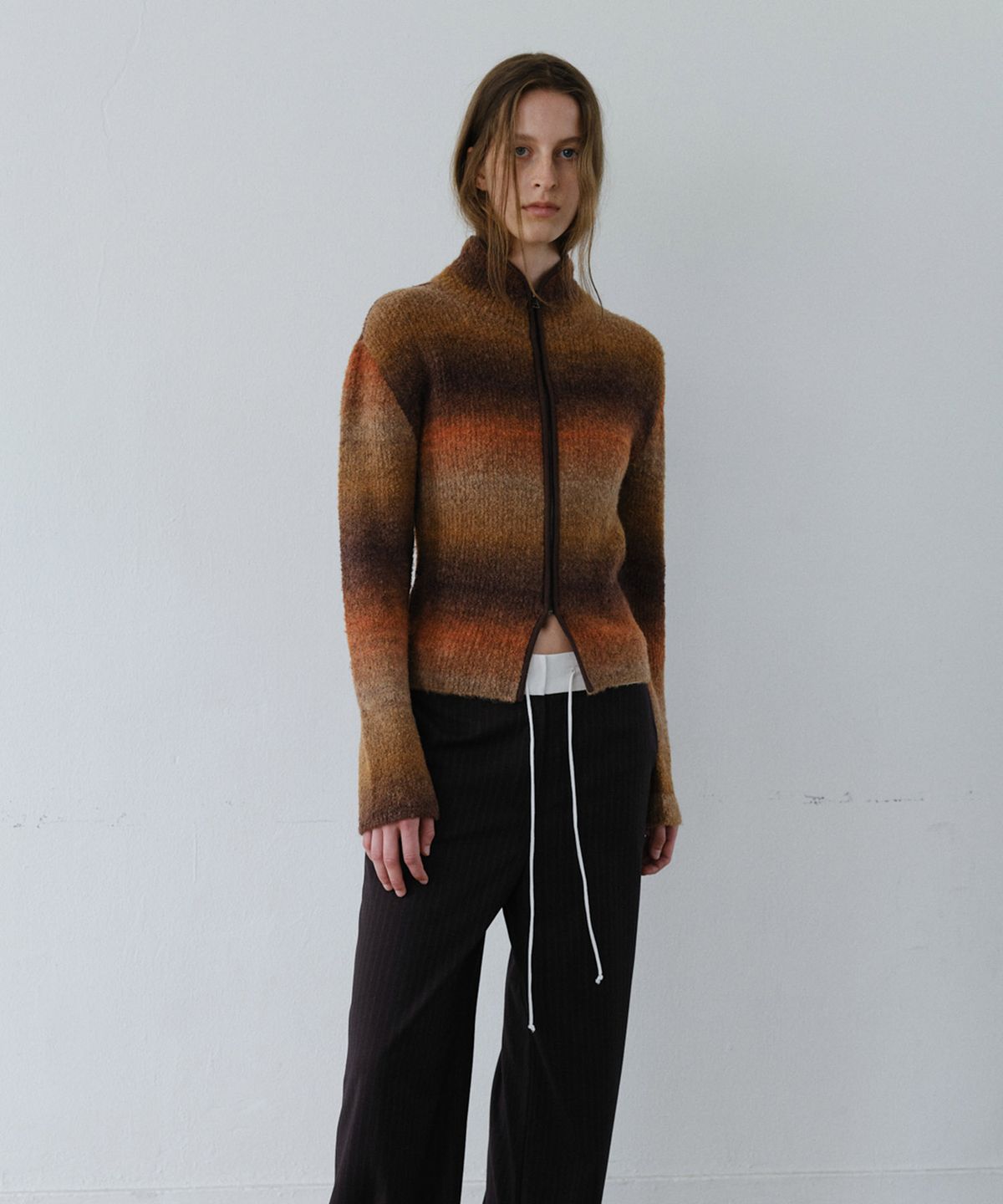 엔오르(EN OR) GRADATION ZIP-UP KNIT - ORANGE