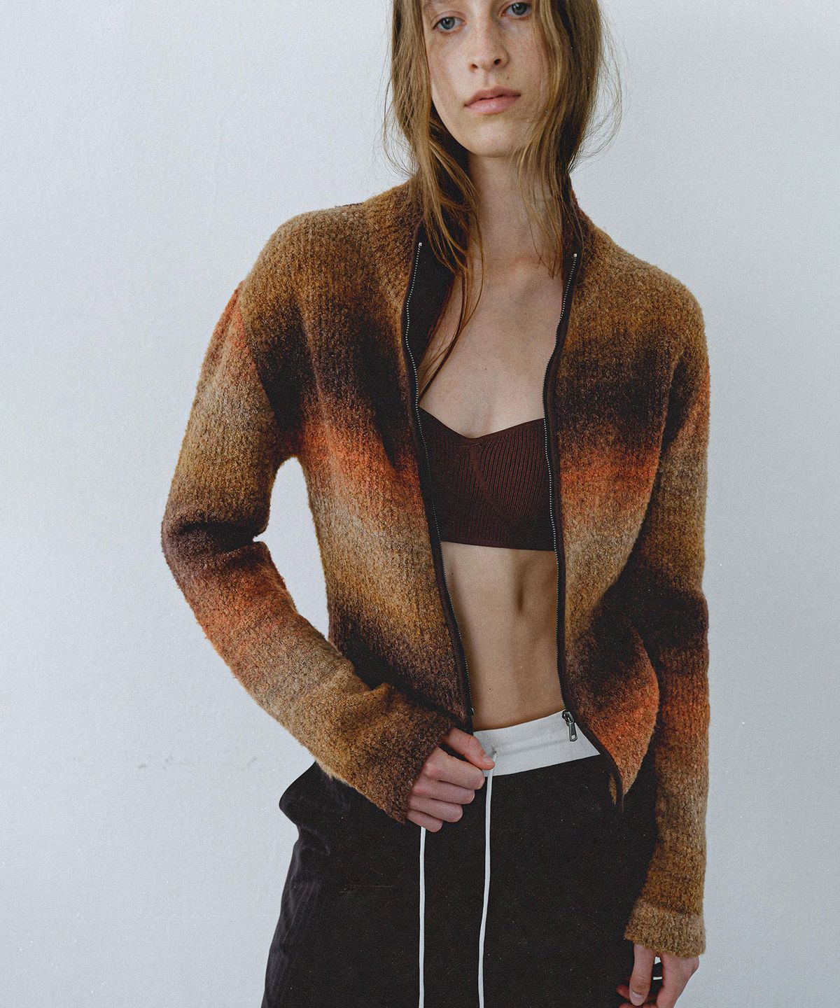 엔오르(EN OR) GRADATION ZIP-UP KNIT - ORANGE