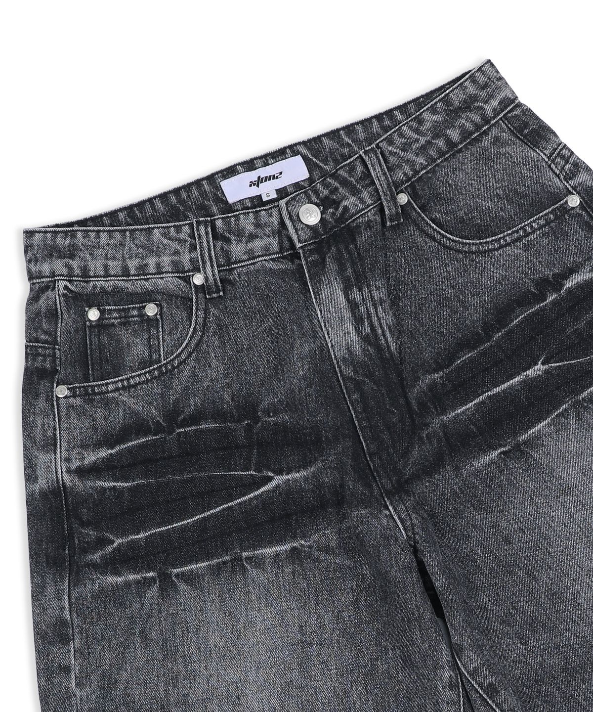 엑스톤즈(XTONZ) XP298 크리즈 도밍고 와이드 데님 팬츠 (BLACK)