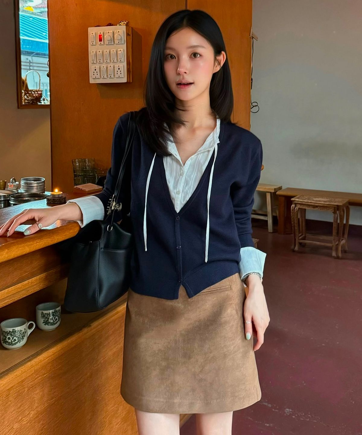 엽페(YUPPE) SUEDE POCKET SKIRT_BROWN