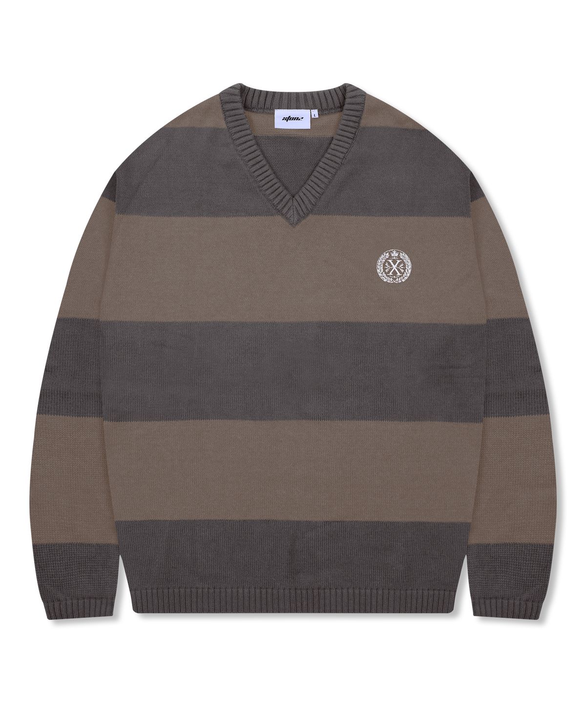 엑스톤즈(XTONZ) XTK170 스트라이프 브이넥 풀오버 니트 (BROWN)