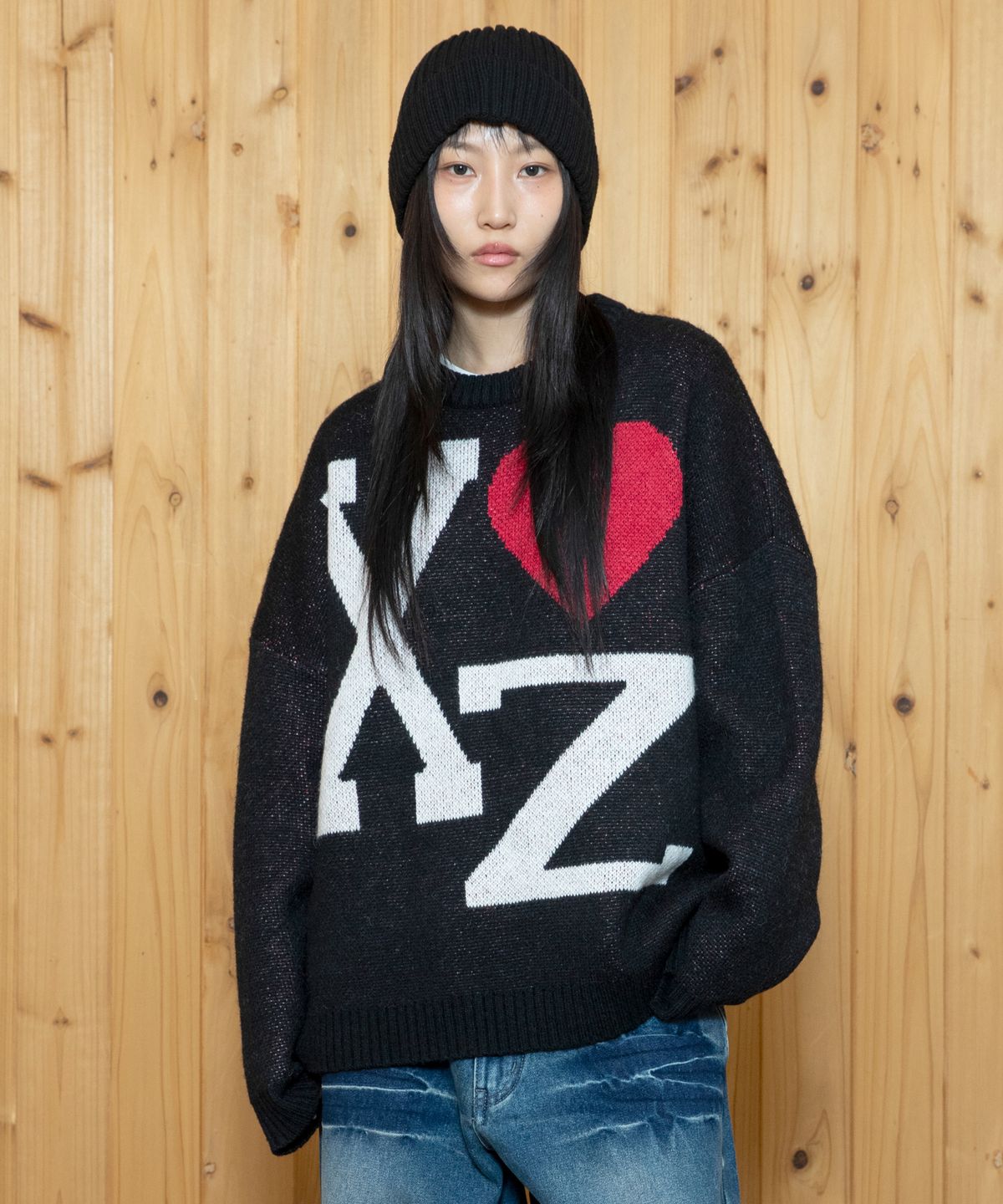엑스톤즈(XTONZ) XTK167 러브 헤어리 풀오버 니트 (BLACK)