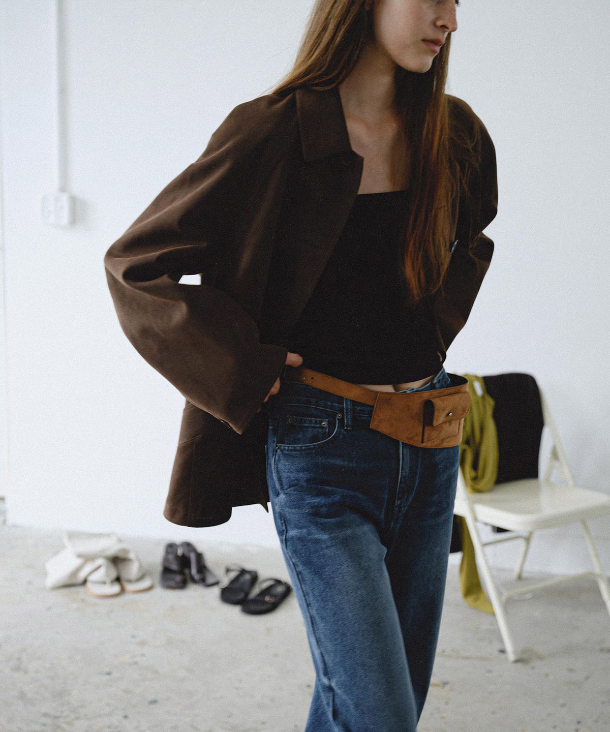 엔오르(EN OR) SUEDE SINGLE HALF COAT - BROWN