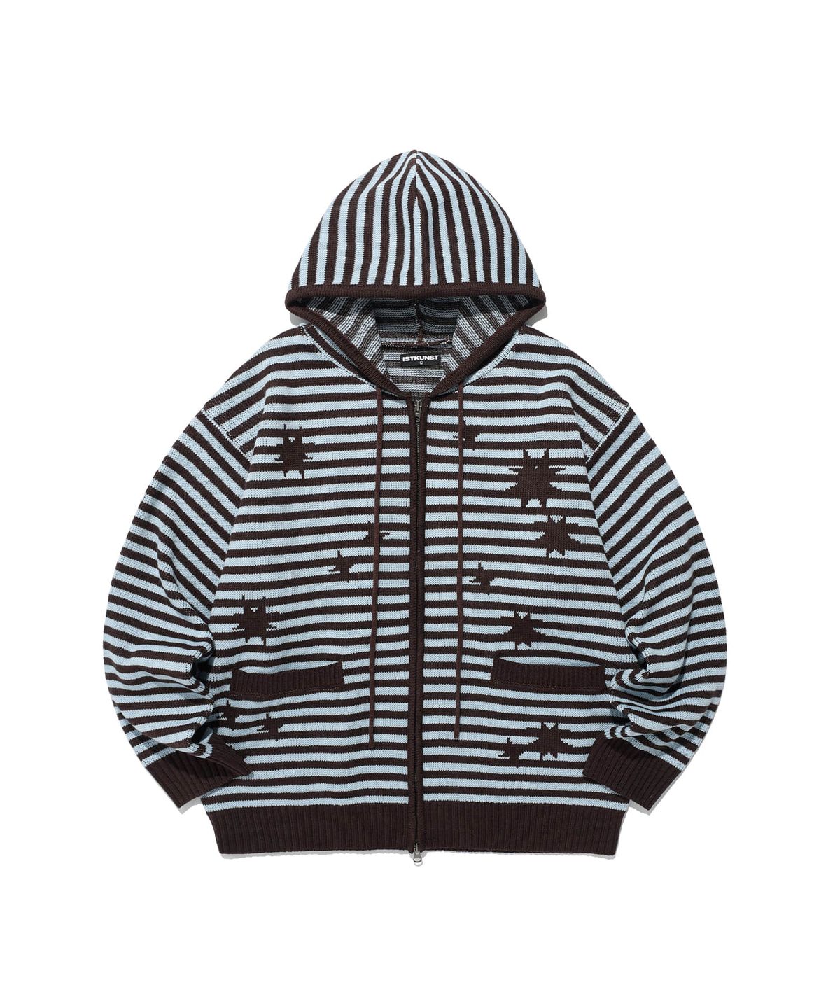 이스트쿤스트(ISTKUNST) STAR STRIPE KNIT HOOD ZIP UP_BROWN(IK2FFMK681A)