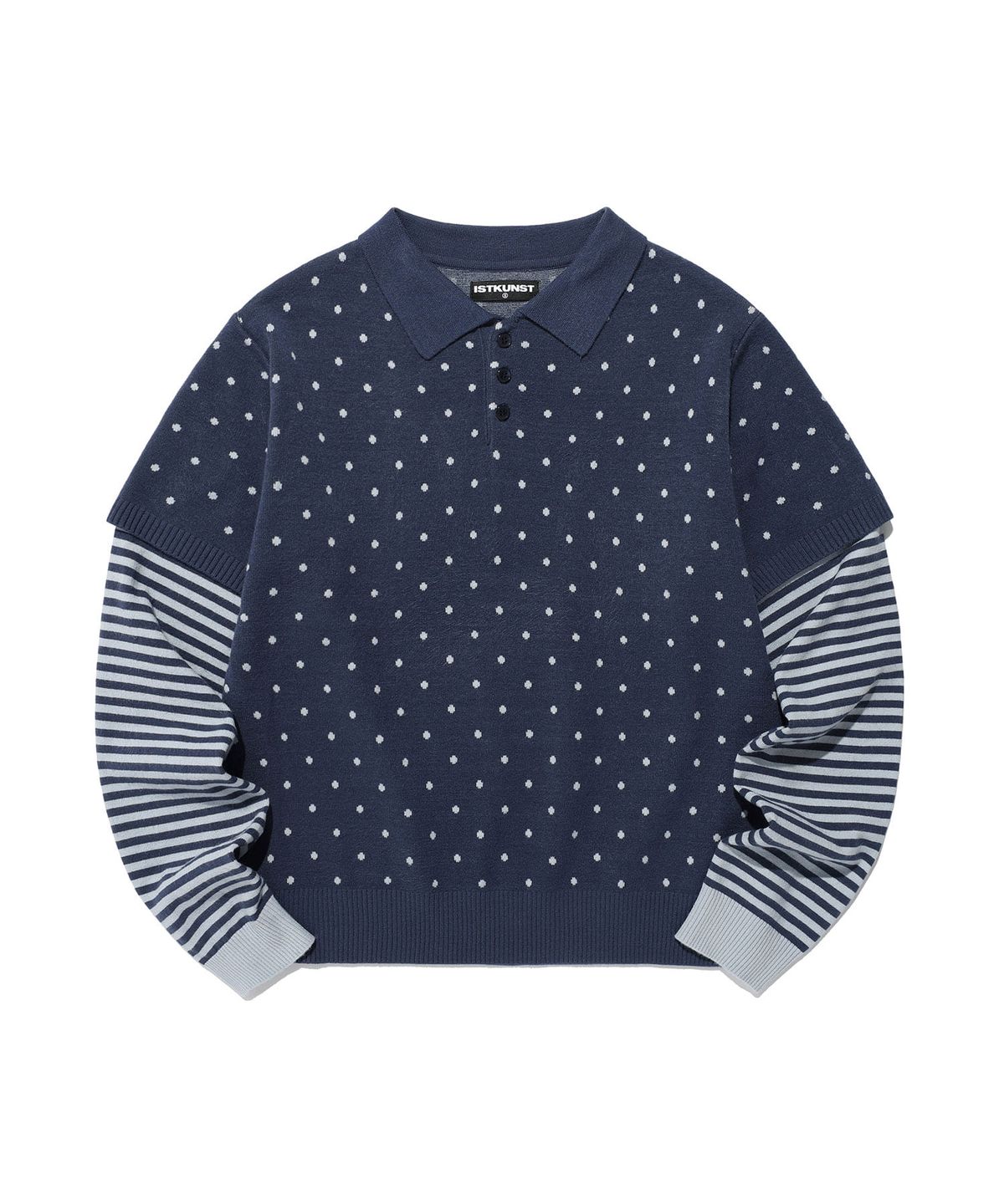이스트쿤스트(ISTKUNST) DOT STRIPE LAYERD COLLAR KNIT_NAVY(IK2FFMK641A)