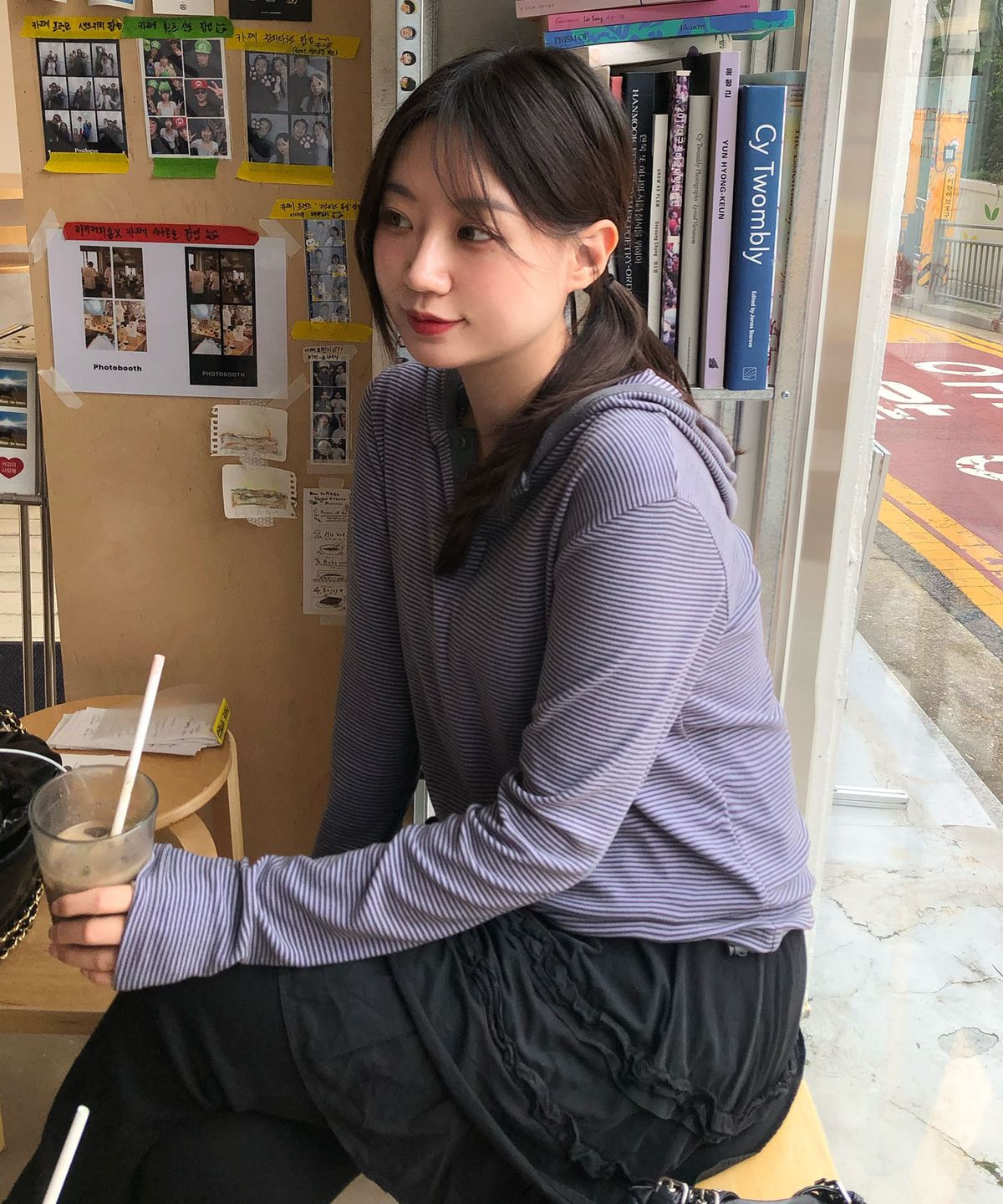 코드그라피(CGP) (우먼) 스트라이프 피치 기모 후디_바이올렛