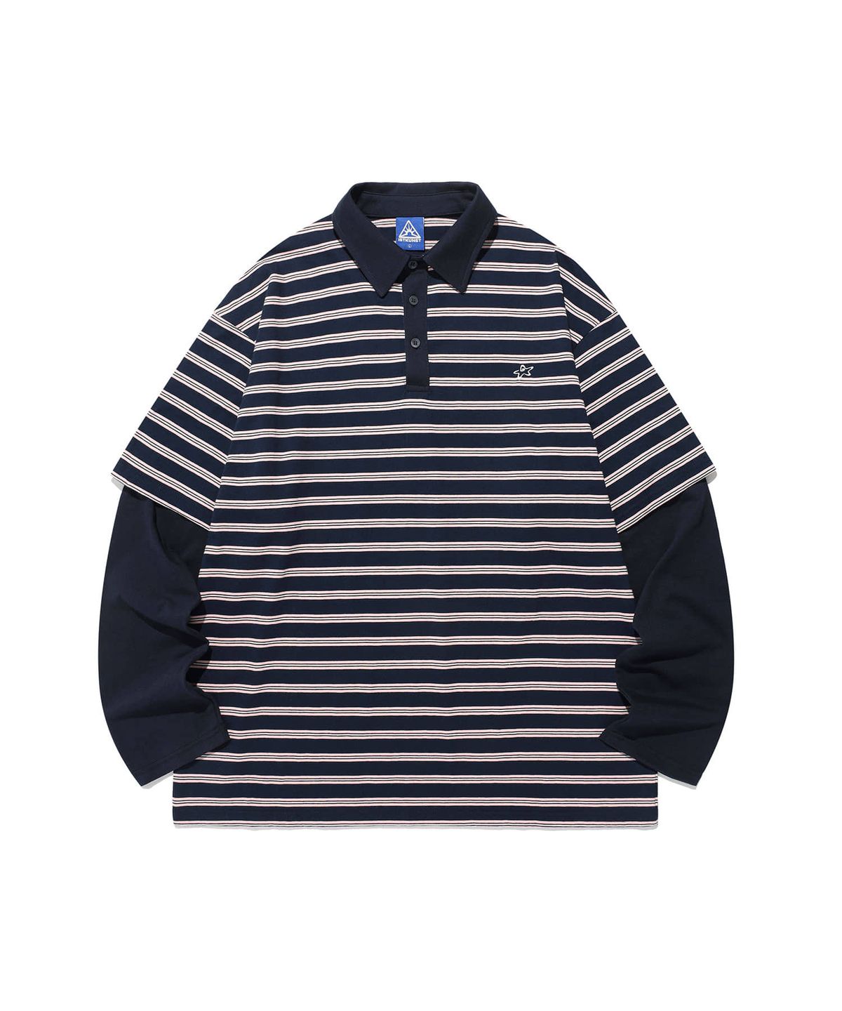 이스트쿤스트(ISTKUNST) STRIPE LAYERD RUGBY COLLAR L/S TEE_NAVY(IK2FFMT551A)