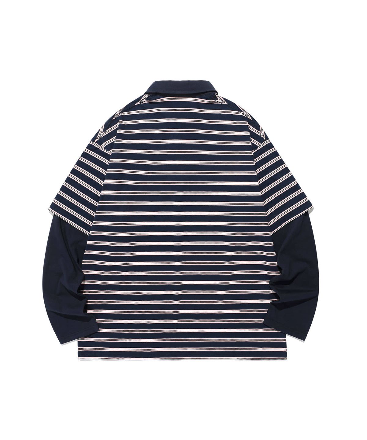 이스트쿤스트(ISTKUNST) STRIPE LAYERD RUGBY COLLAR L/S TEE_NAVY(IK2FFMT551A)