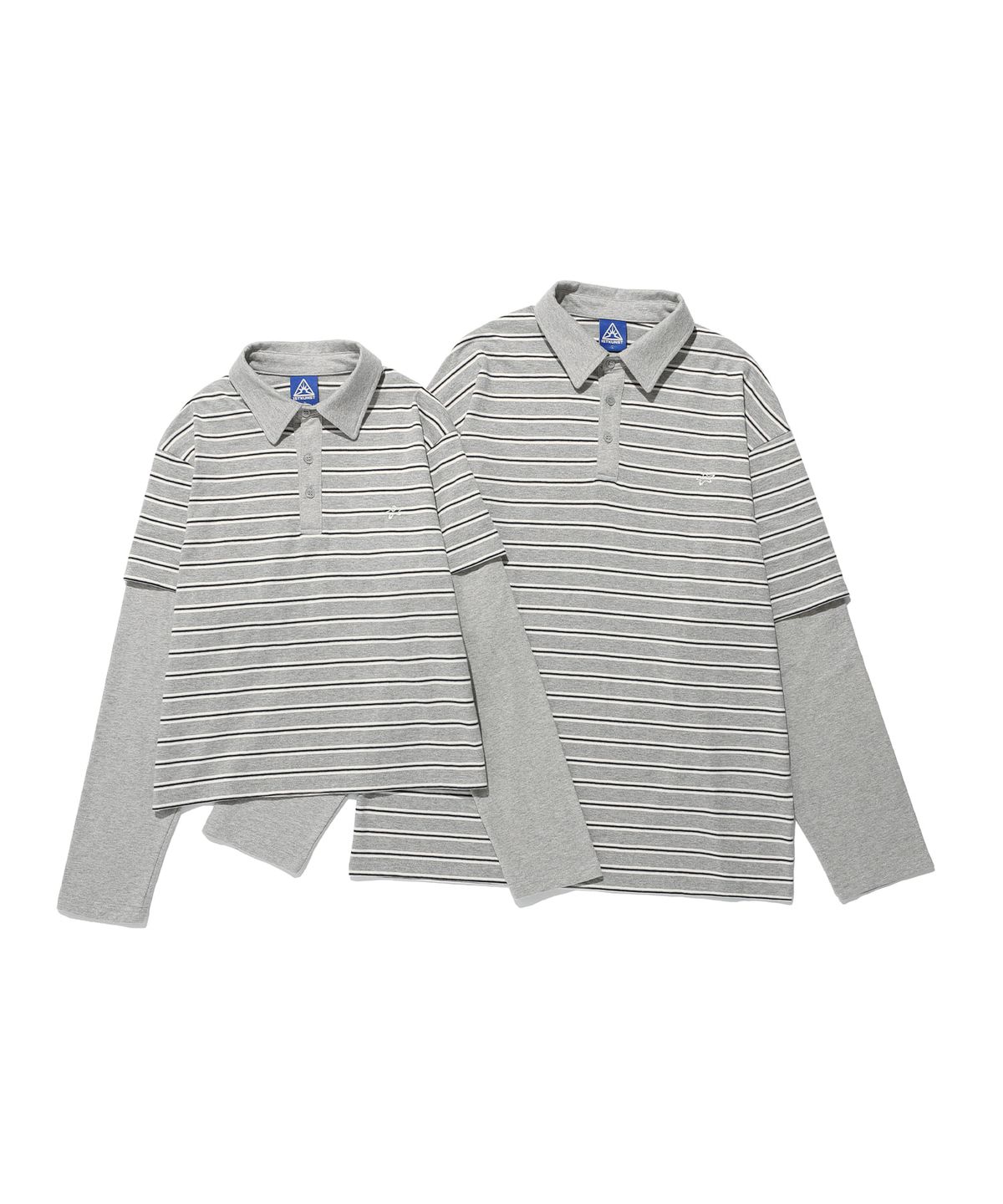 이스트쿤스트(ISTKUNST) STRIPE LAYERD RUGBY COLLAR L/S TEE_GREY(IK2FFMT551A)