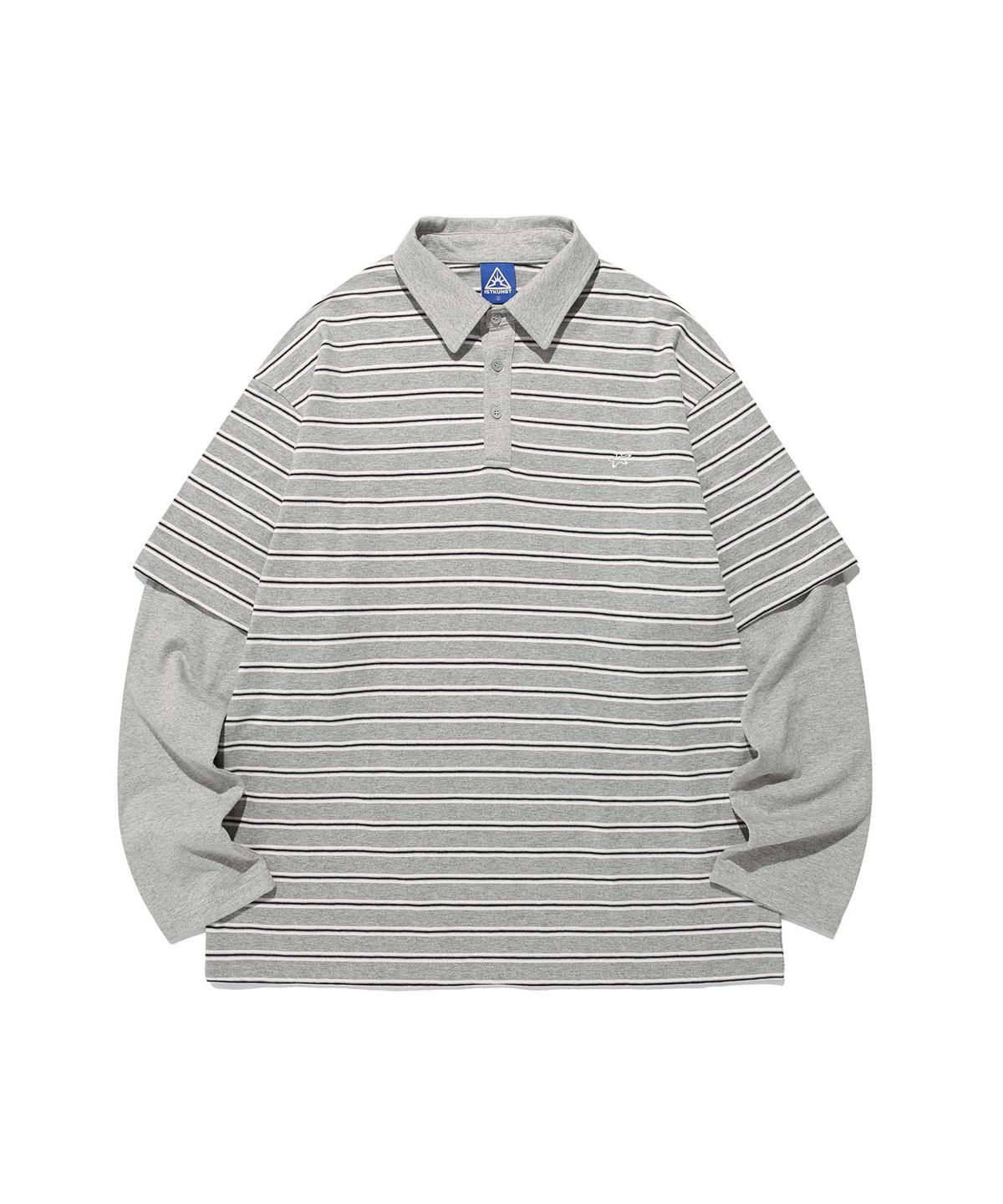이스트쿤스트(ISTKUNST) STRIPE LAYERD RUGBY COLLAR L/S TEE_GREY(IK2FFMT551A)