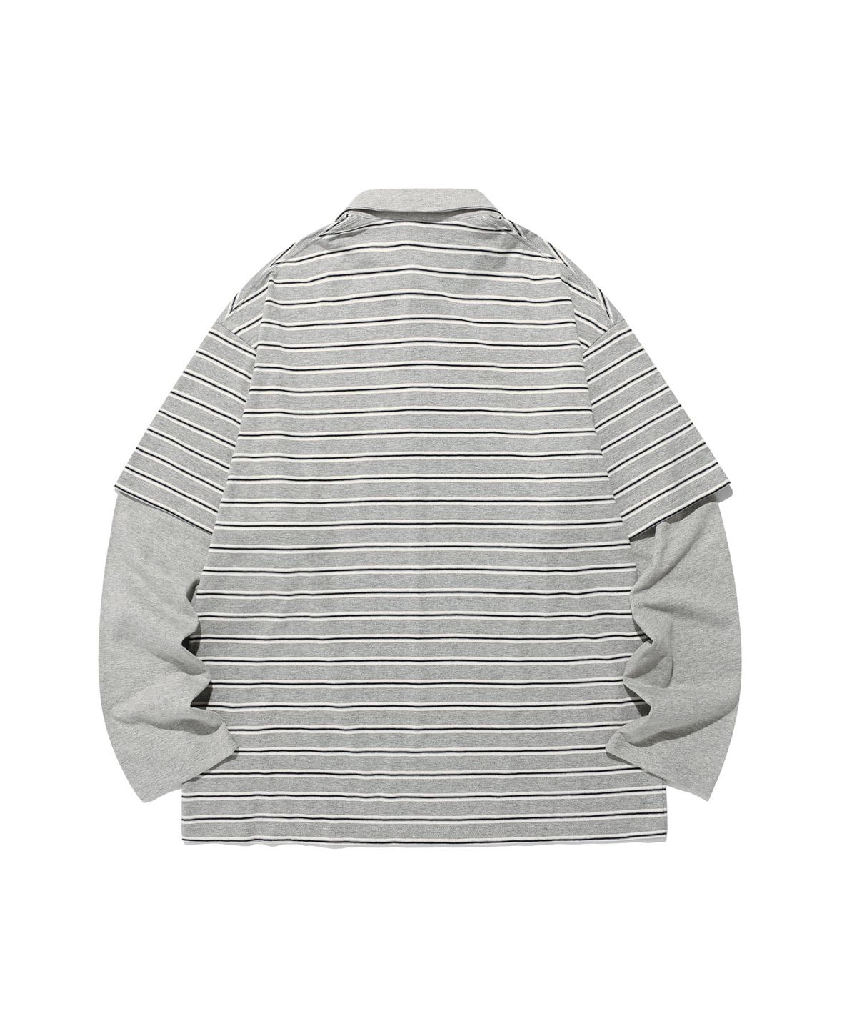 이스트쿤스트(ISTKUNST) STRIPE LAYERD RUGBY COLLAR L/S TEE_GREY(IK2FFMT551A)