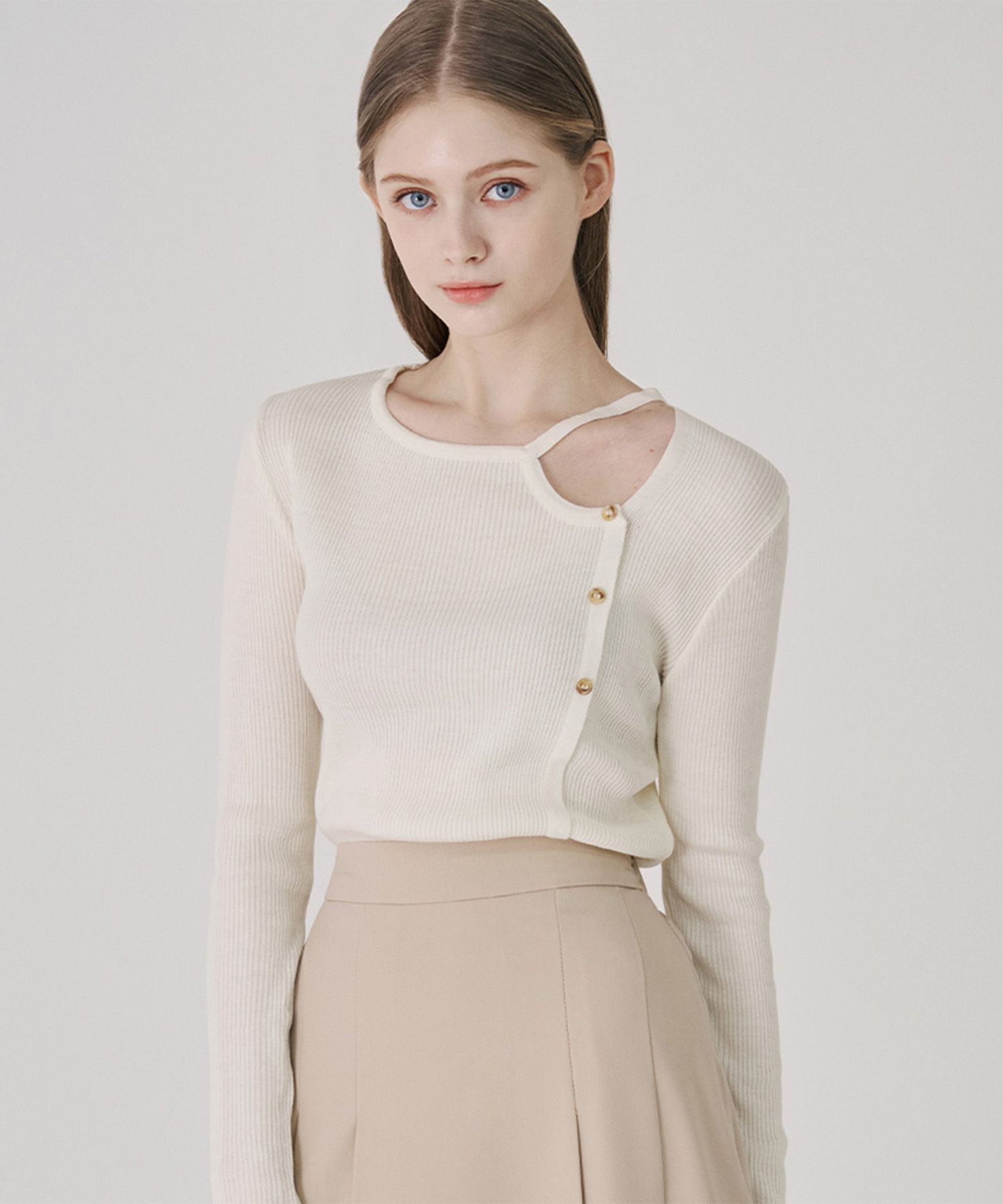 MUSINSA | SOUP Slit Ribbed Button Knit (SB3LKE1)