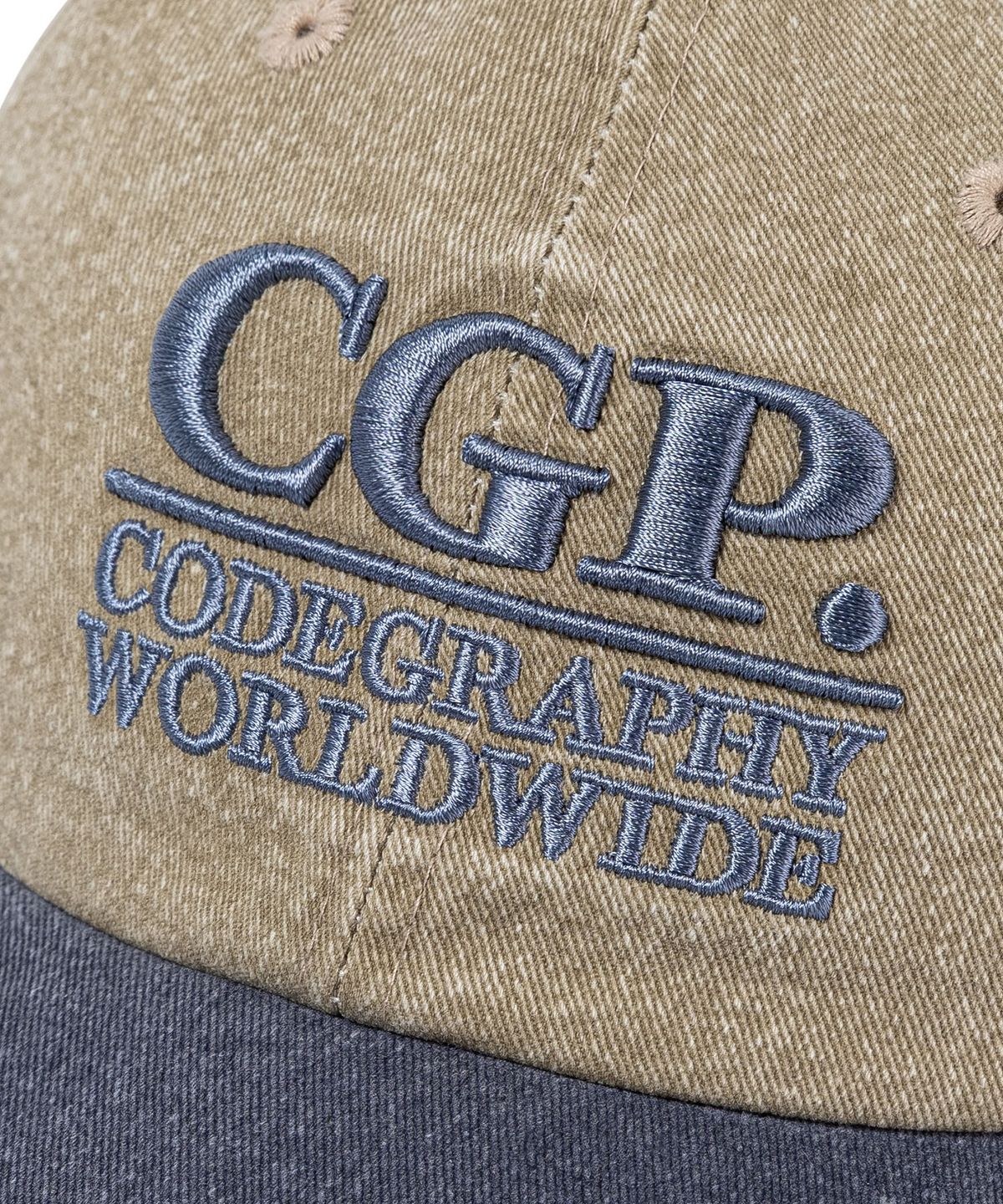코드그라피(CGP) 스퀘어 로고 워싱 배색 볼캡_라이트카키