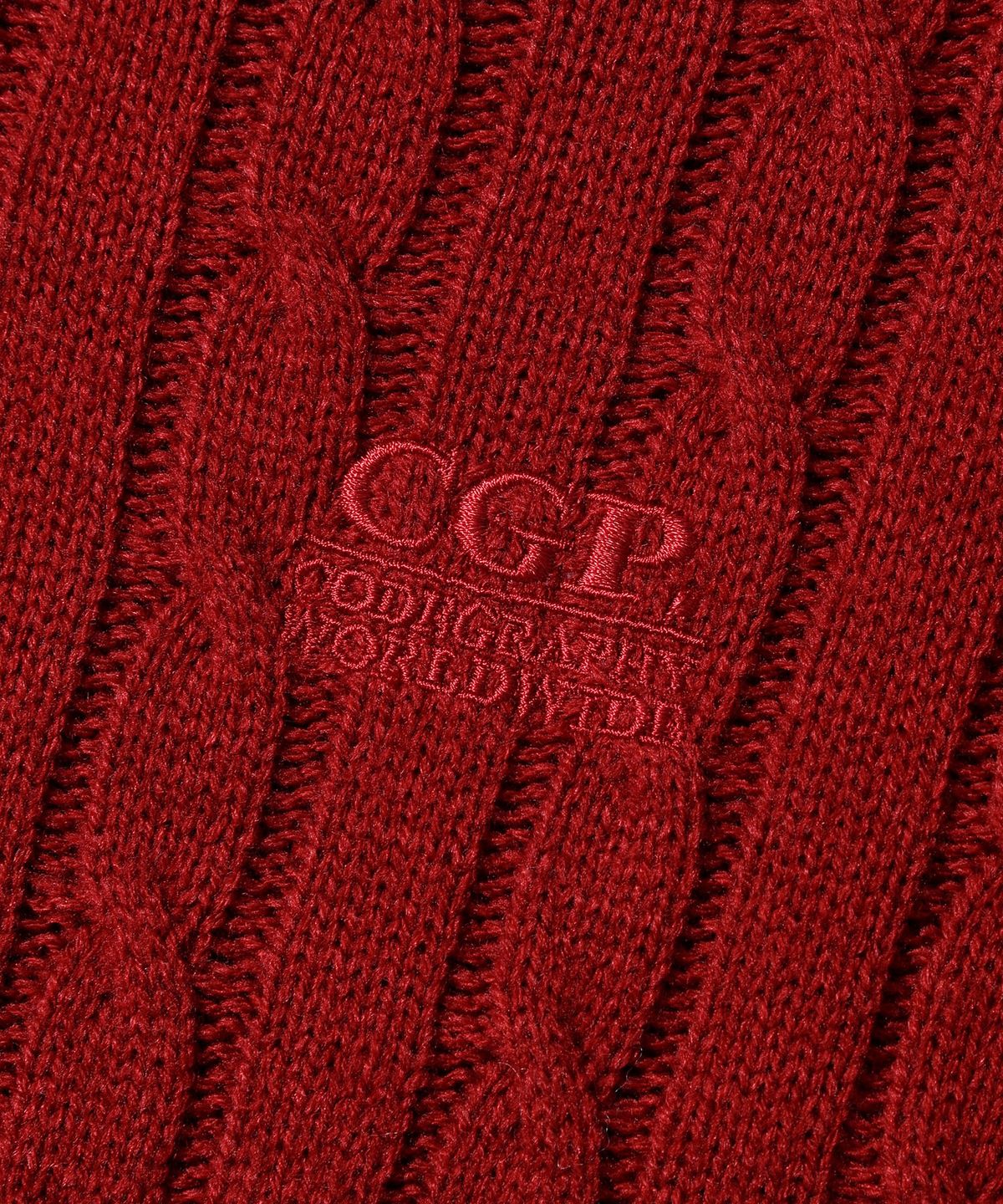 코드그라피(CGP) (우먼) 스몰 스퀘어 로고 브이넥 케이블 니트_다크 레드