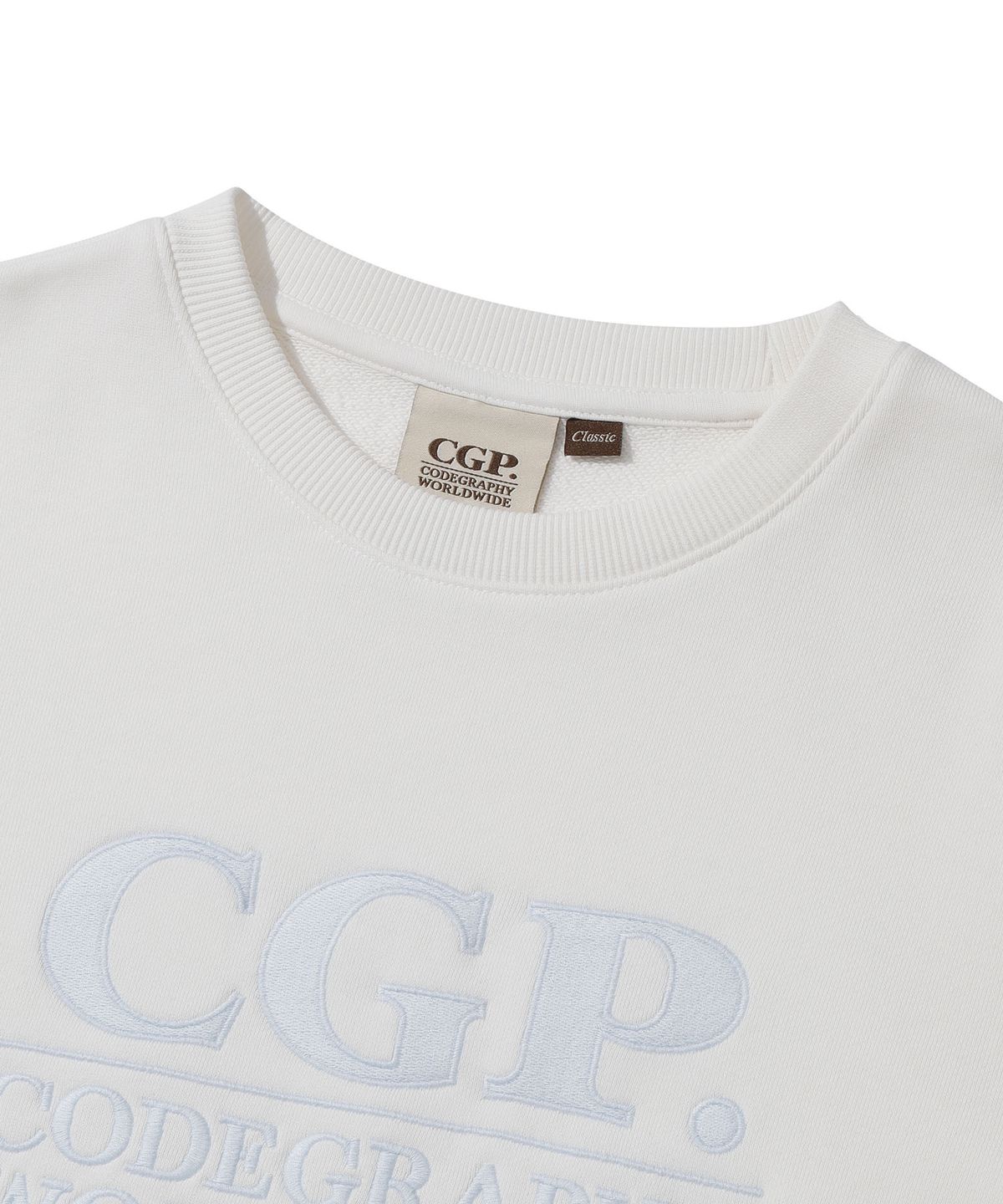 코드그라피(CGP) (우먼) 스퀘어 로고 맨투맨_오프화이트