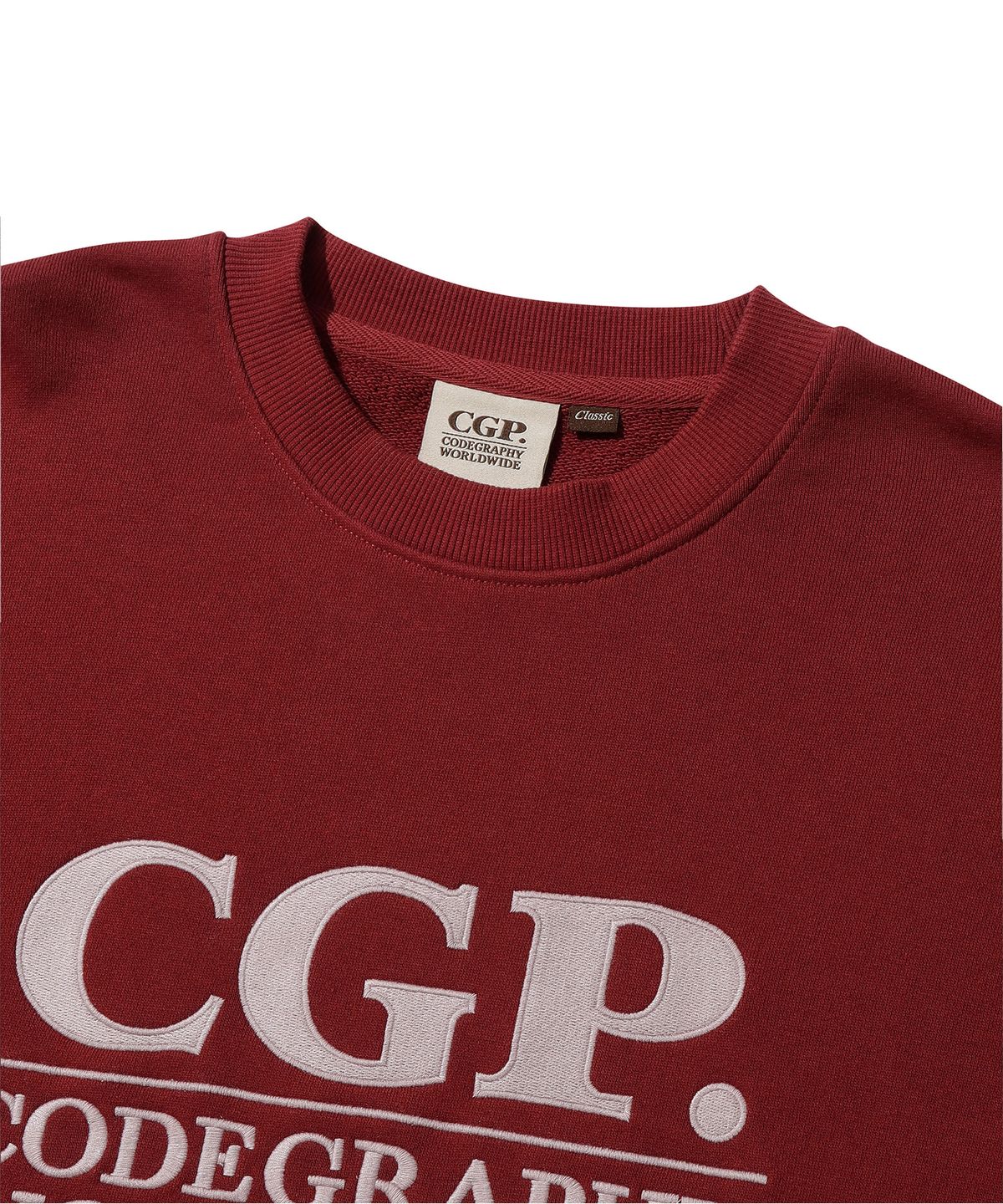코드그라피(CGP) 스퀘어 로고 맨투맨_다크 레드