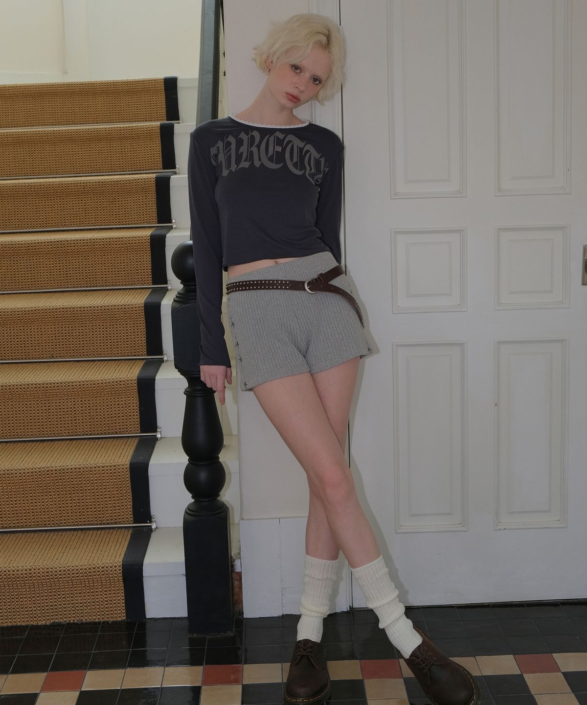 큐리티(CURETTY) C RIBBED SHORTS_GREY