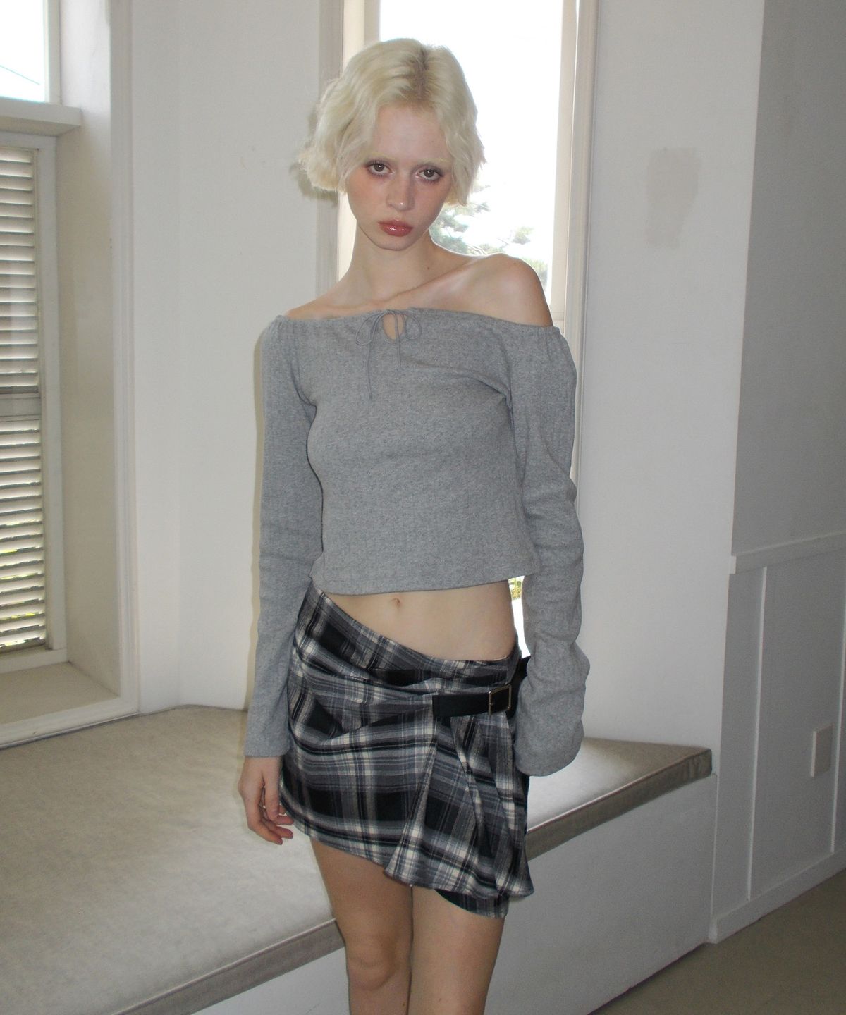 큐리티(CURETTY) C CHECK BELTED MINI SKIRT_BLACK