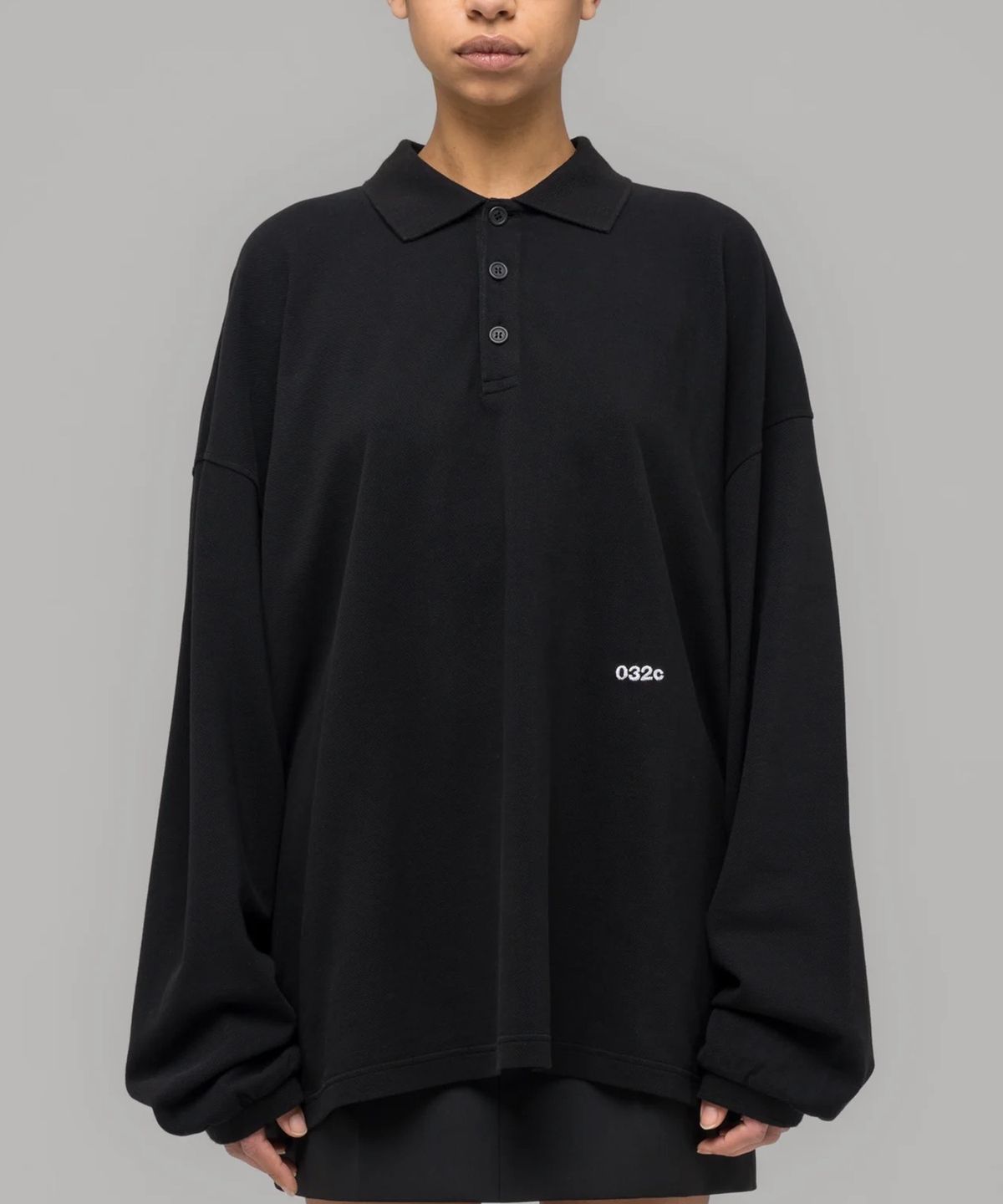 032씨(032C) (U) 스피드 데빌 폴로 셔츠 워시드 블랙 SPEED DEVIL LS POLO SHIRT WASHED BLACK